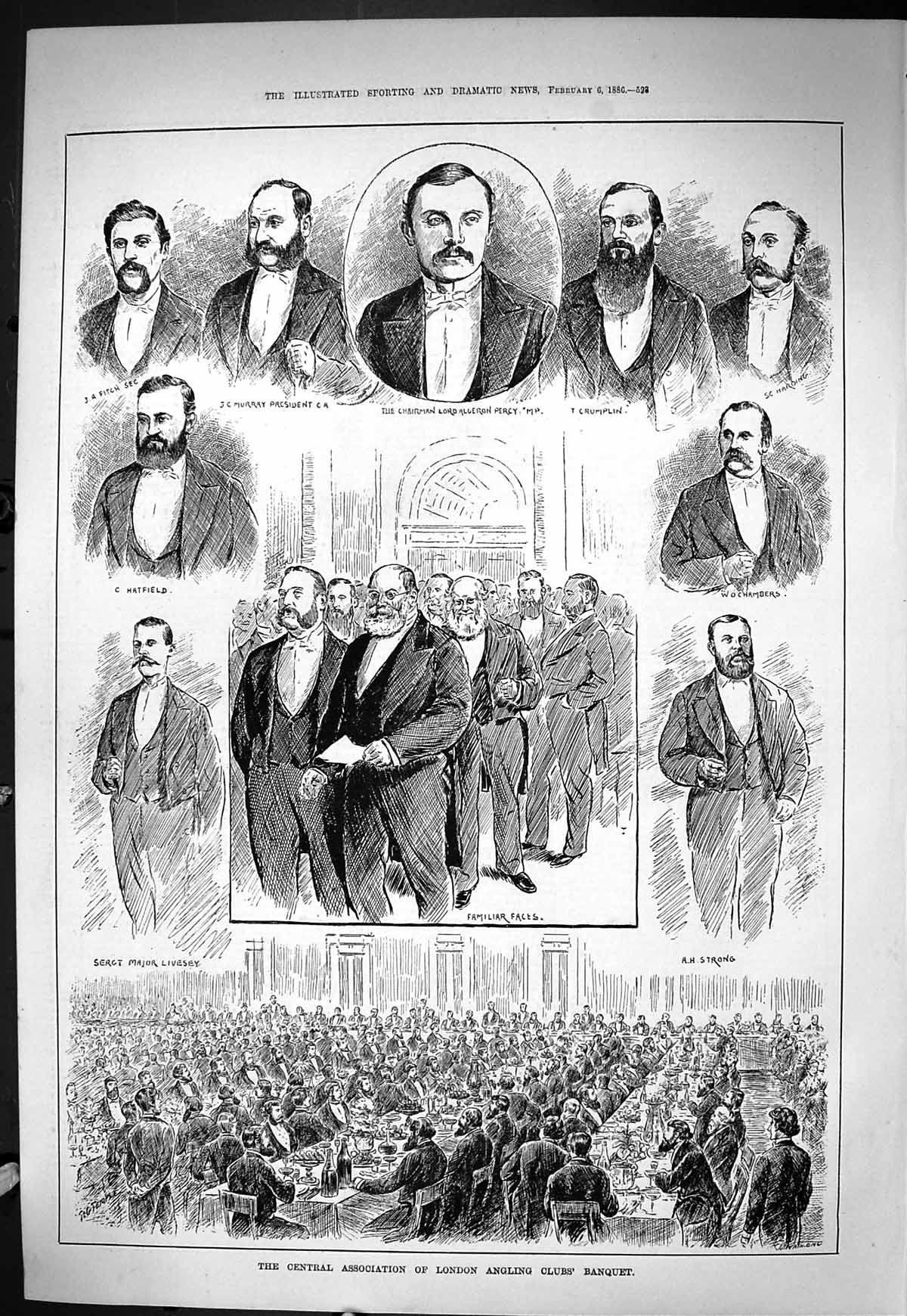 Old 1886 London Angling Club Banquet Percy Strong Hatfield Livesey Ch Victorian