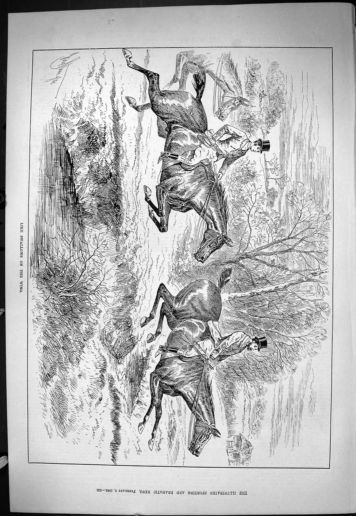 Old Sporting Dramatic News 1886 Hunting Horses Jumping Ditch Sport Hu Victorian