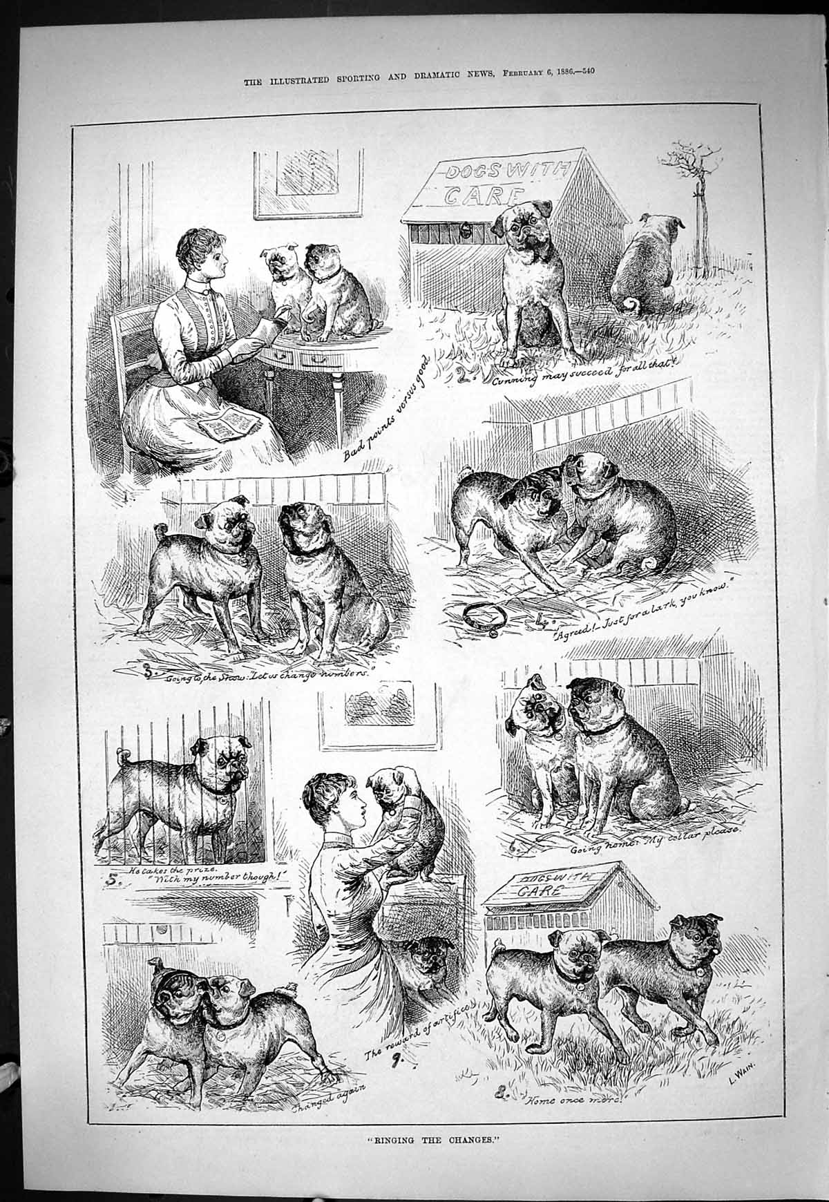 Old Sporting Dramatic News 1886 Ringing Changes Dogs Wain Captious Cr Victorian