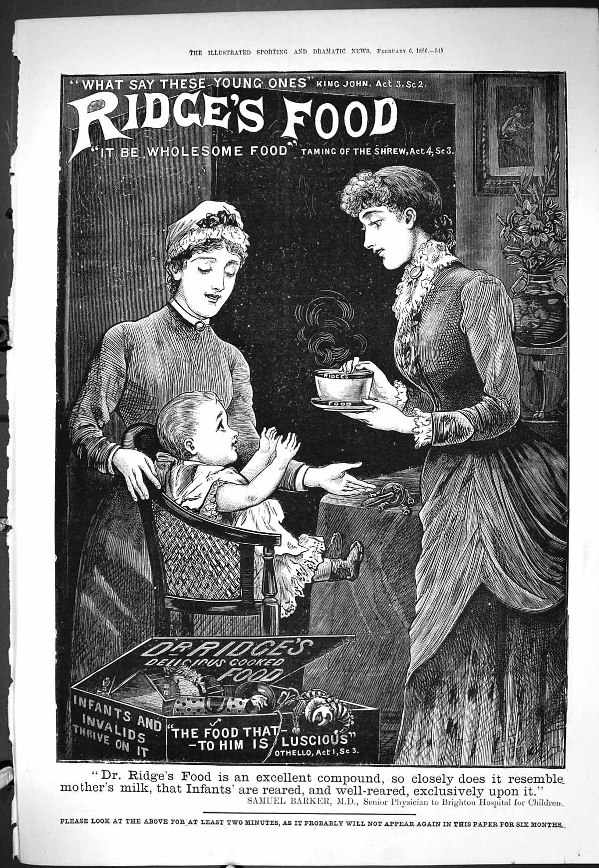 Old Sporting Dramatic News 1886 Ridge'S Food Samuel Barker Physician Victorian