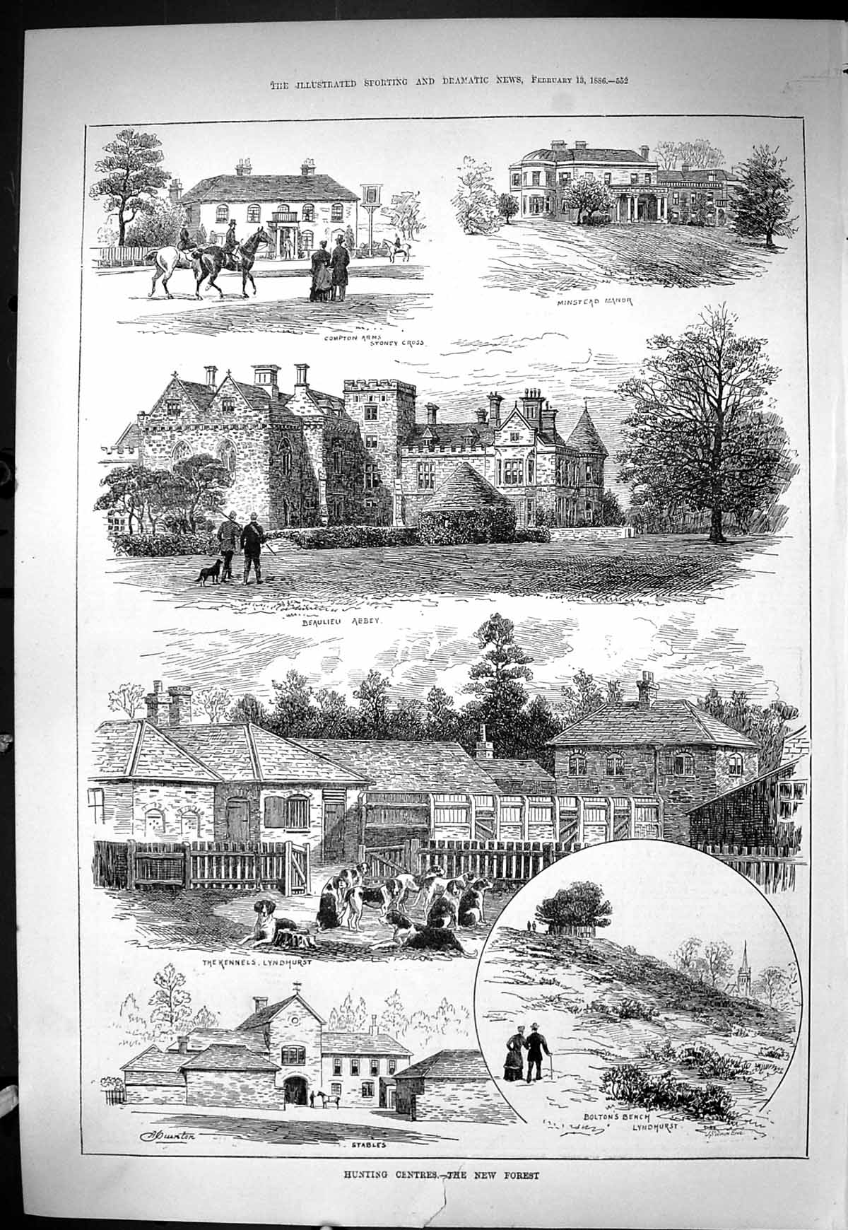 Old Sporting Dramatic News 1886 Hunting New Forest Beaulieu Abbey Lyn Victorian