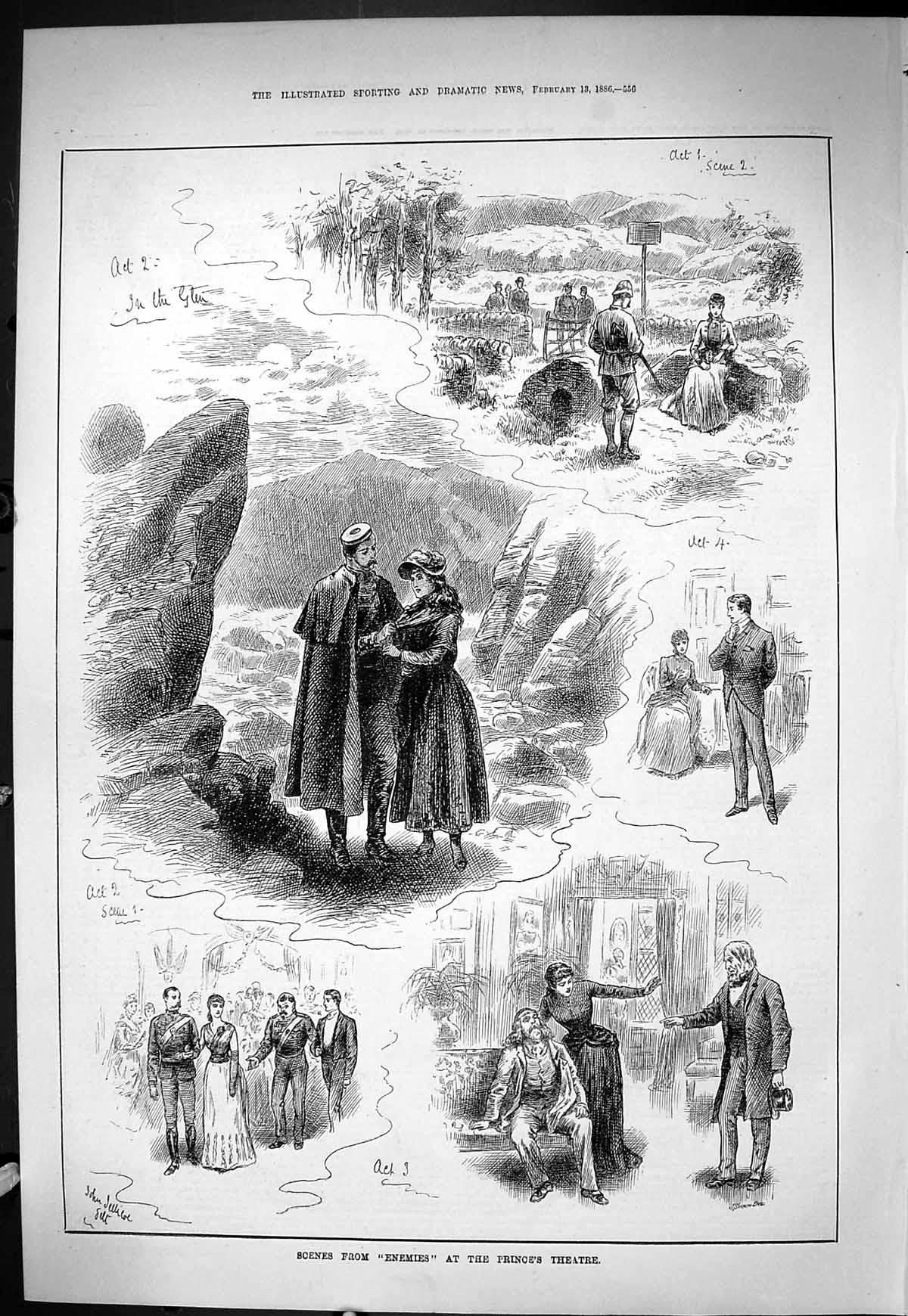 Old Sporting Dramatic News 1886 Scenes Enemies Prince'S Theatre Actor Victorian