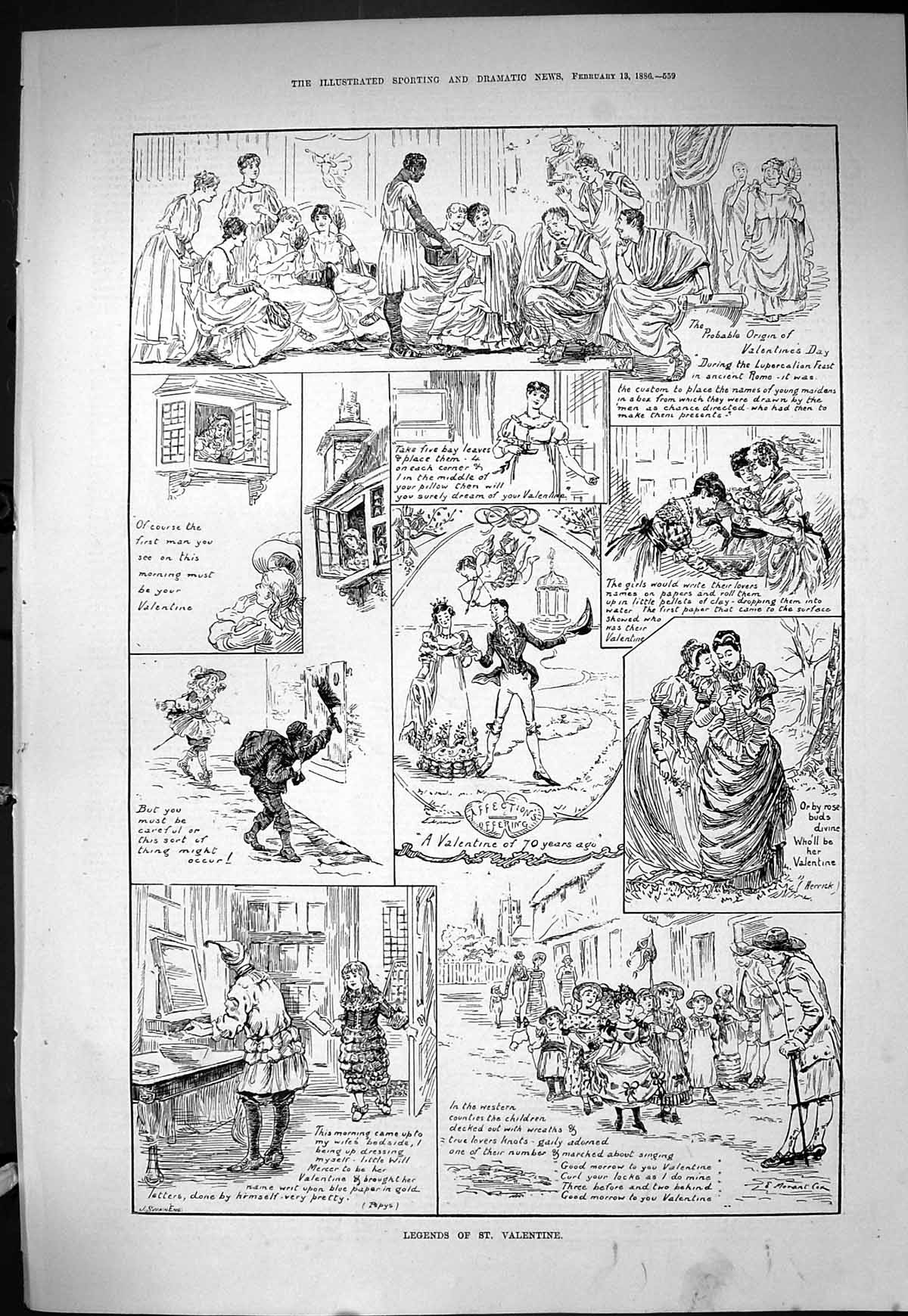Old Sporting Dramatic News 1886 Legends St. Valentine Letters Romance Victorian
