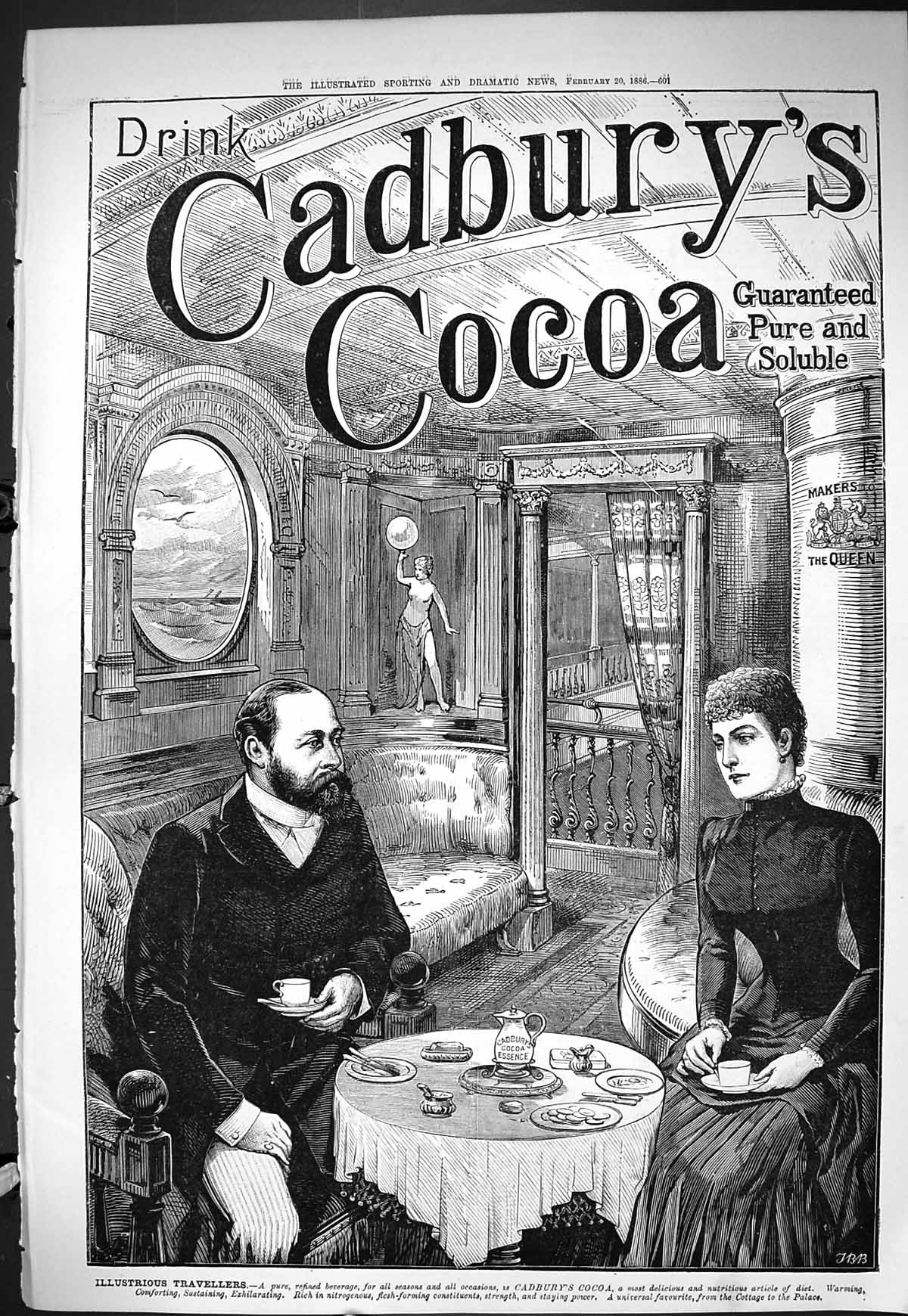 Old Sporting Dramatic News 1886 Cadbury'S Drinking Chocolate Essence Victorian