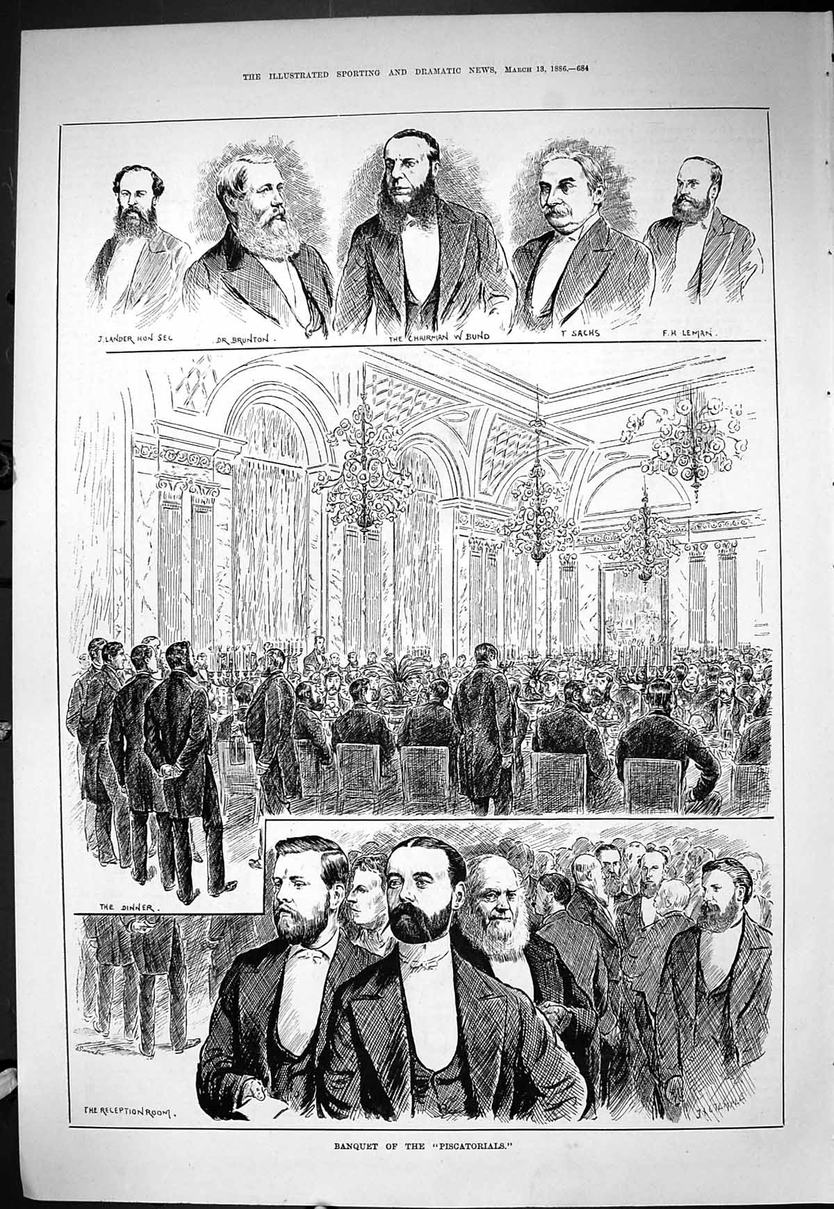 Old Sporting Dramatic News 1886 Banquet Piscatorials Bund Sachs Leman Victorian