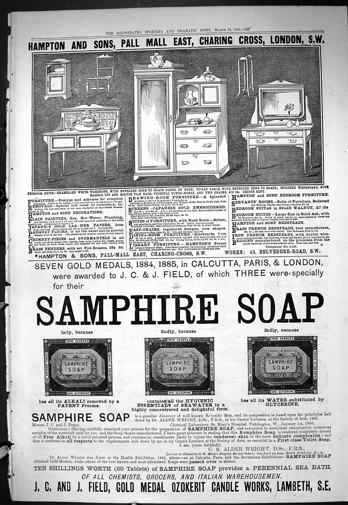 Antique Old Print Sporting Dramatic News 1886 Samphire Soap Hampton Furniture