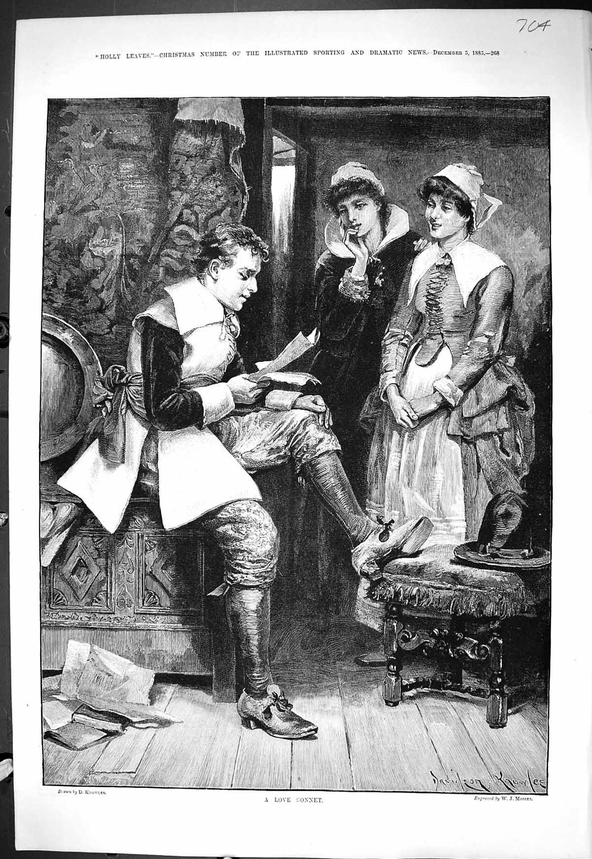 Old Sporting Dramatic News 1885 Love Sonnet Man Ladies Romance Mosses Victorian