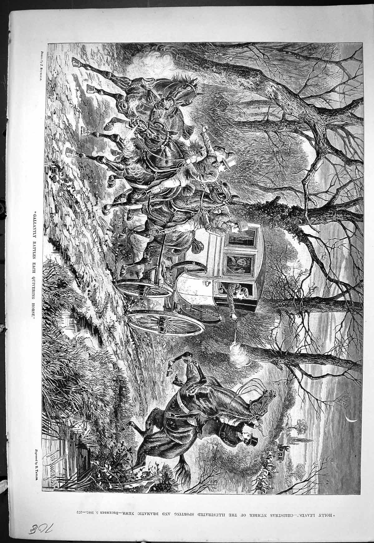 Old Sporting Dramatic News 1885 Gallantly Rattles Quivering Horses Hi Victorian