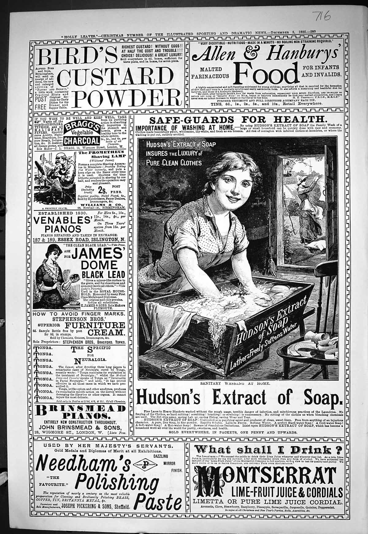 Old Sporting Dramatic News 1885 Bird'S Custard Hudsons Soap Needhams Victorian