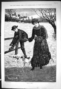 Old Sporting Dramatic News 1885 Will It Bear Lady Frozen Lake Boy Ska Victorian