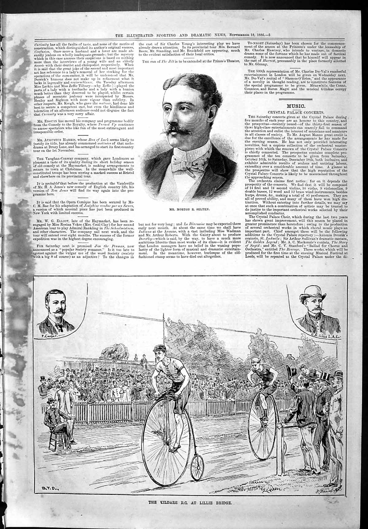 Old Sporting Dramatic News 1886 Morton Selten Kildare Bicyles Lillie Victorian