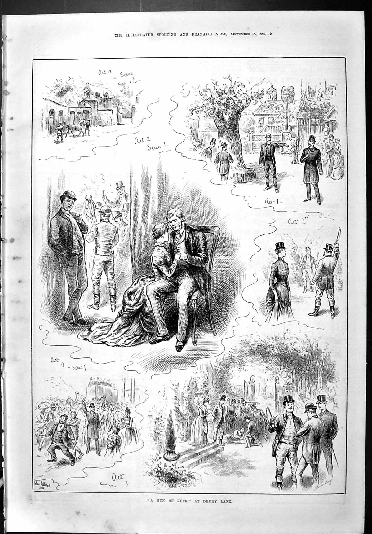 Old Sporting Dramatic News 1886 Run Luck Drury Lane Theatre Actors Sw Victorian
