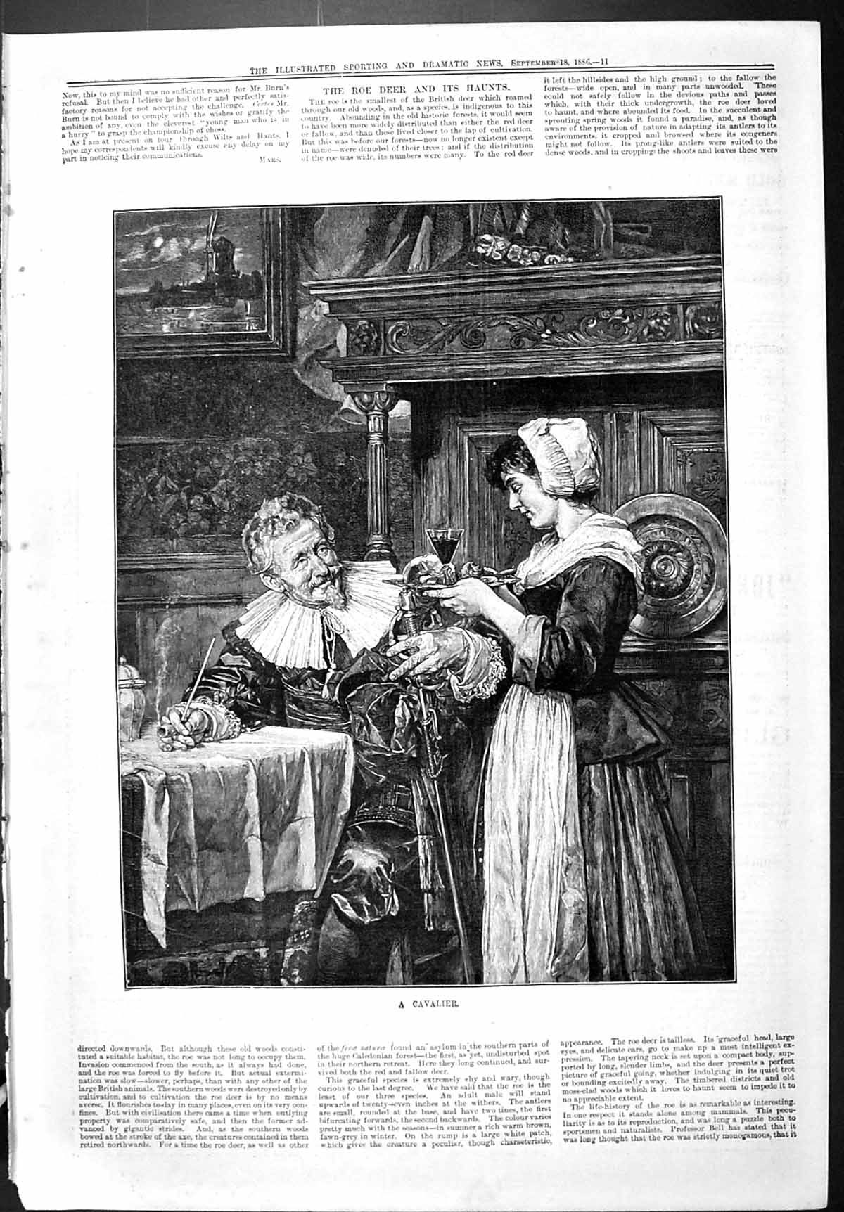 Old Sporting Dramatic News 1886 Cavalier Man Lady Serving Drinks Fine Victorian