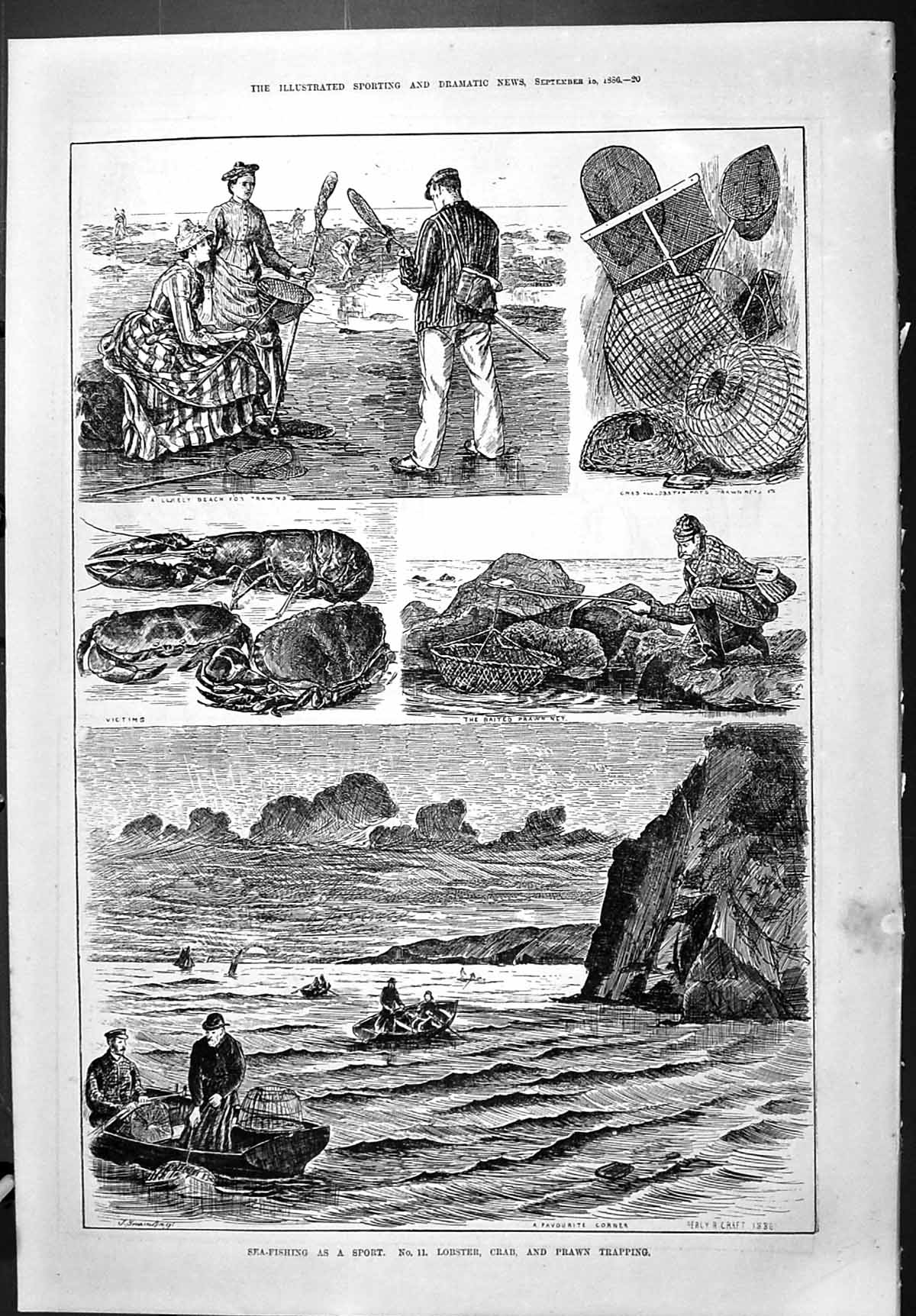 Old Captious Critic Theatre 1886 Sea Fishing Lobster Crab Prawn Boats Victorian