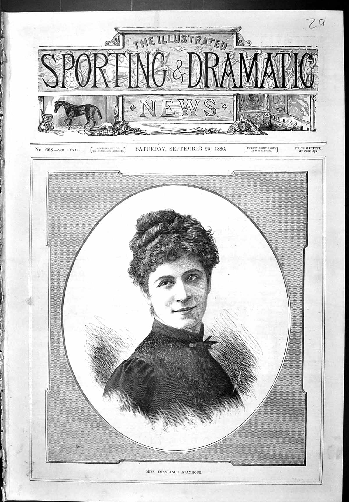 Antique Print Sporting Dramatic News 1886 Portrait Miss Constance Stanhope 19th