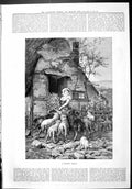 Old Print Sporting Dramatic News 1886 Hungry Family Sheep Farmyard Scene 19th