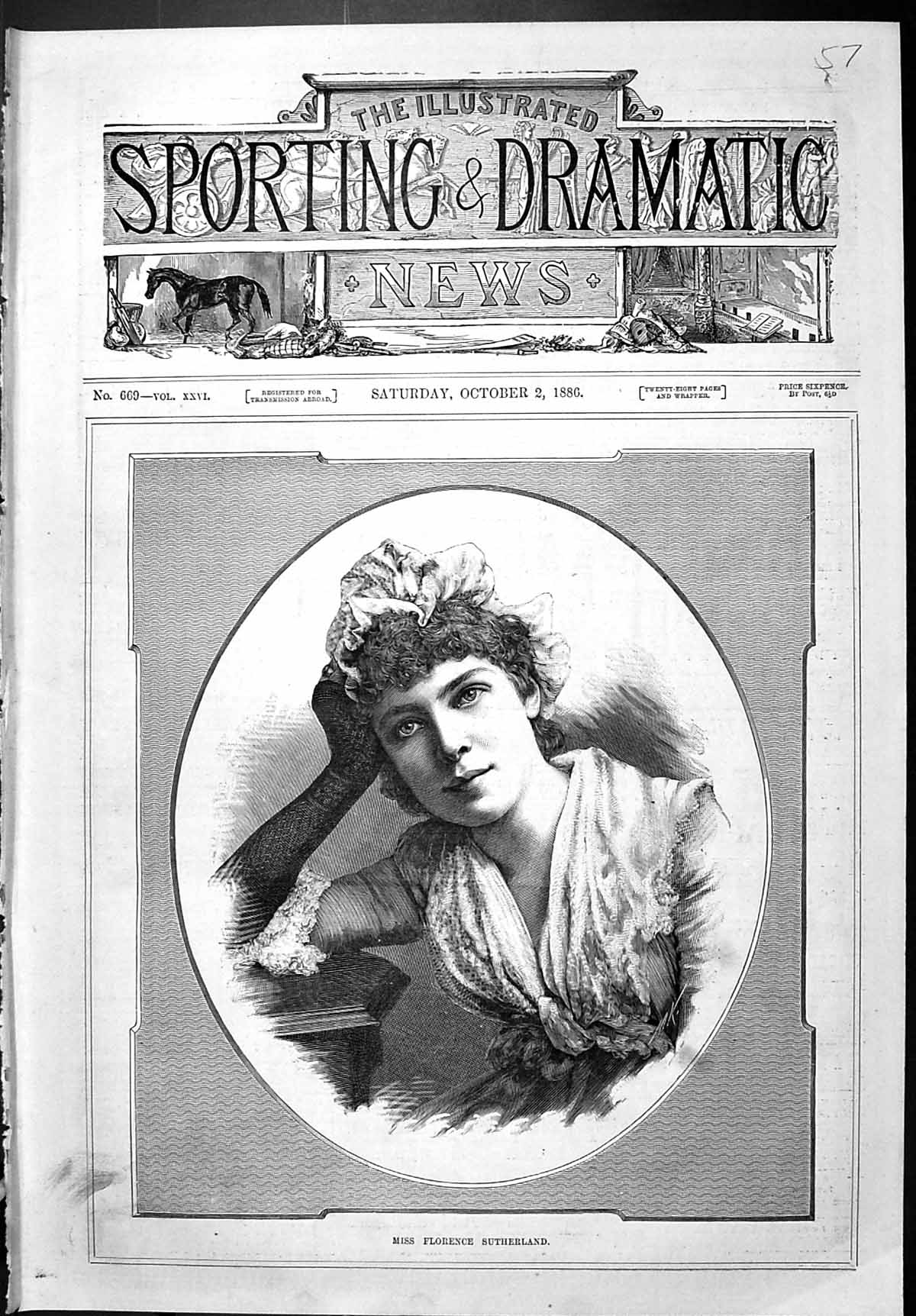 Antique Print Sporting Dramatic News 1886 Portrait Miss Florence Sutherland