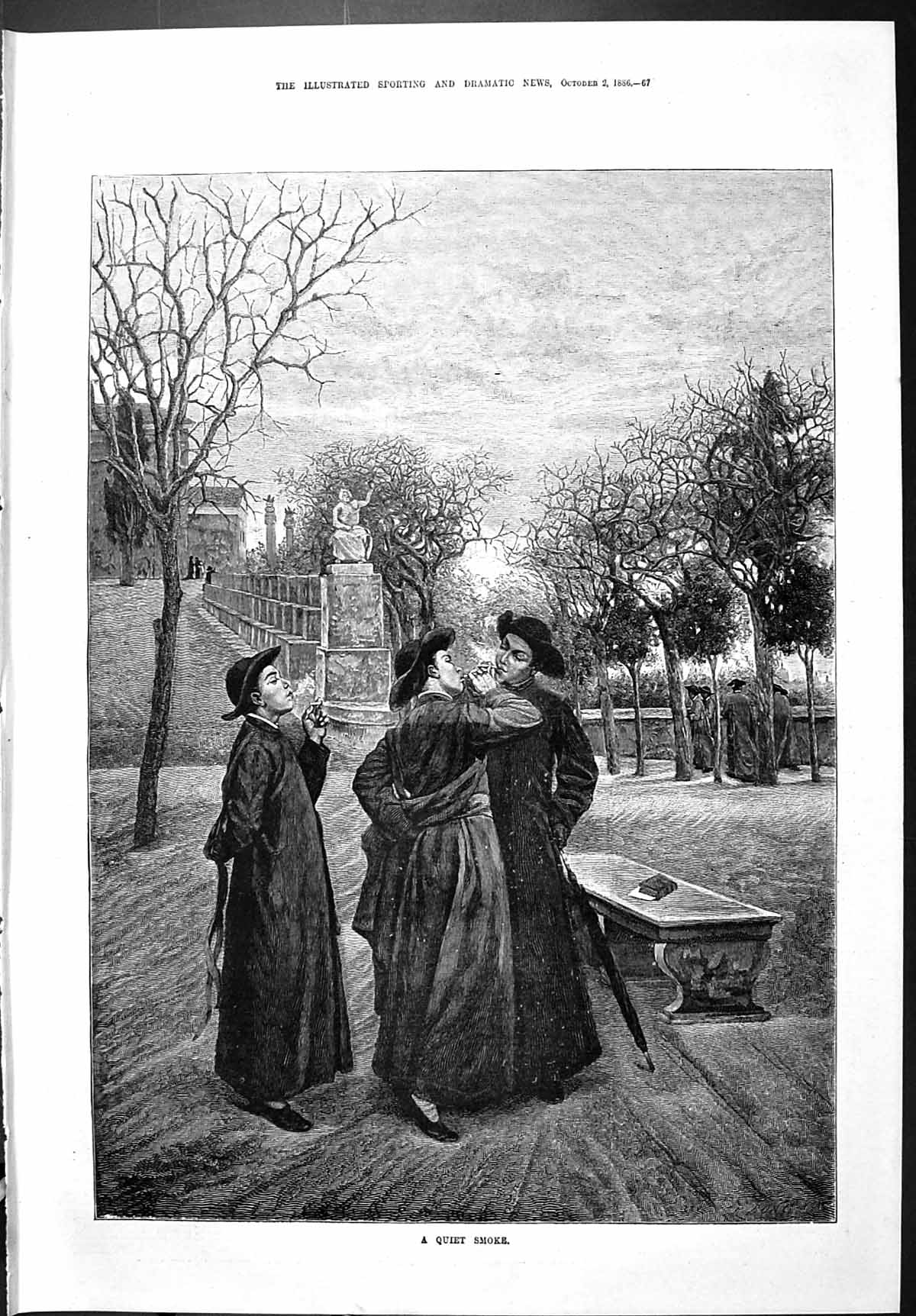 Old Sporting Dramatic News 1886 Quiet Smoke Men Smoking Cigarettes Fi Victorian