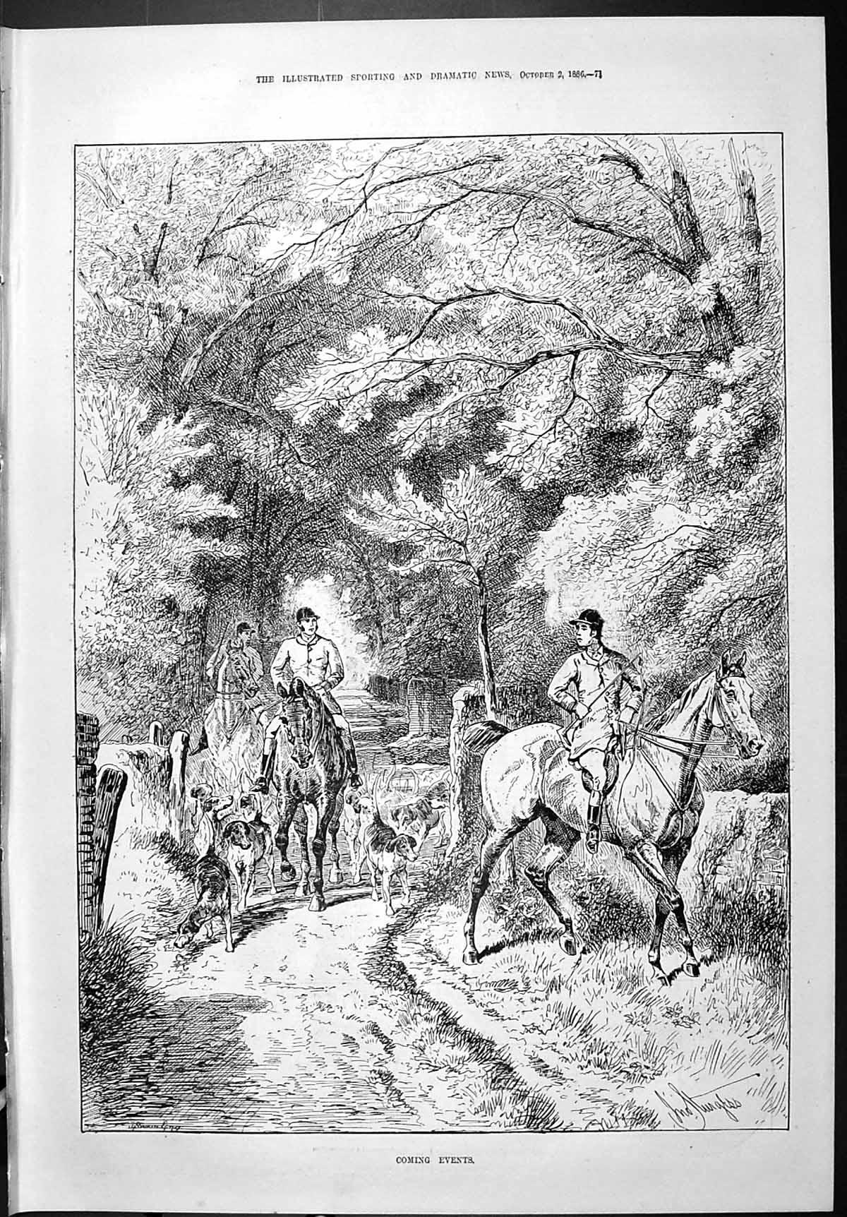 Old Sporting Dramatic News 1886 Coming Events Horses Hunting Hounds S Victorian