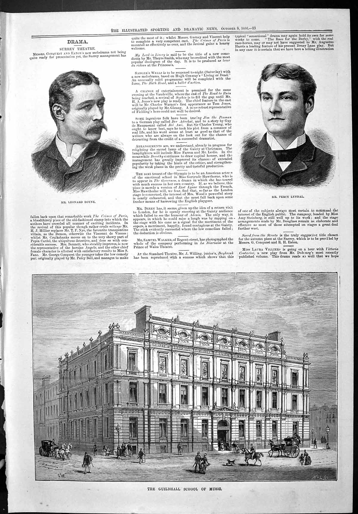Old Sporting Dramatic News 1886 Leonard Boyne Percy Lyndal Guildhall Victorian