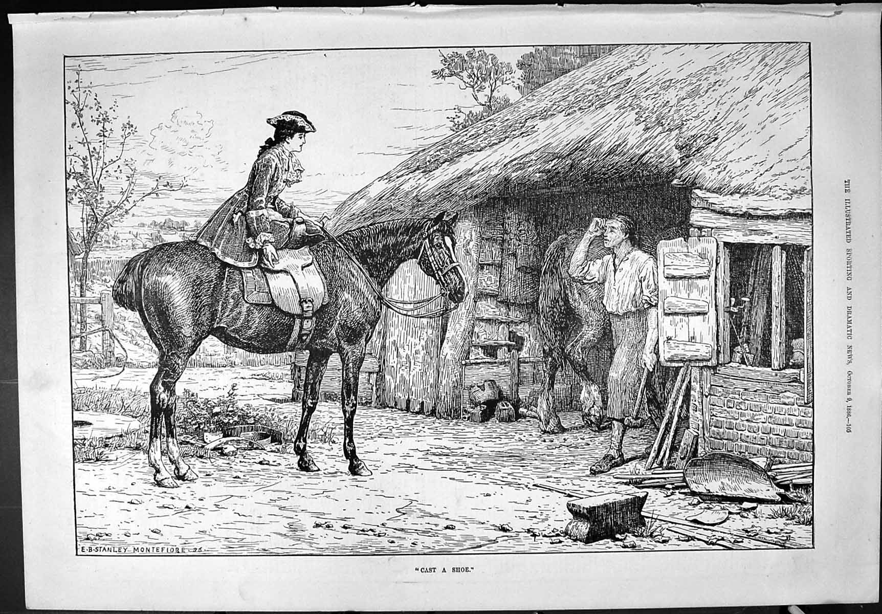 Old Sporting Dramatic News 1886 Cast Shoe Blacksmith Horse Stanley Sw Victorian