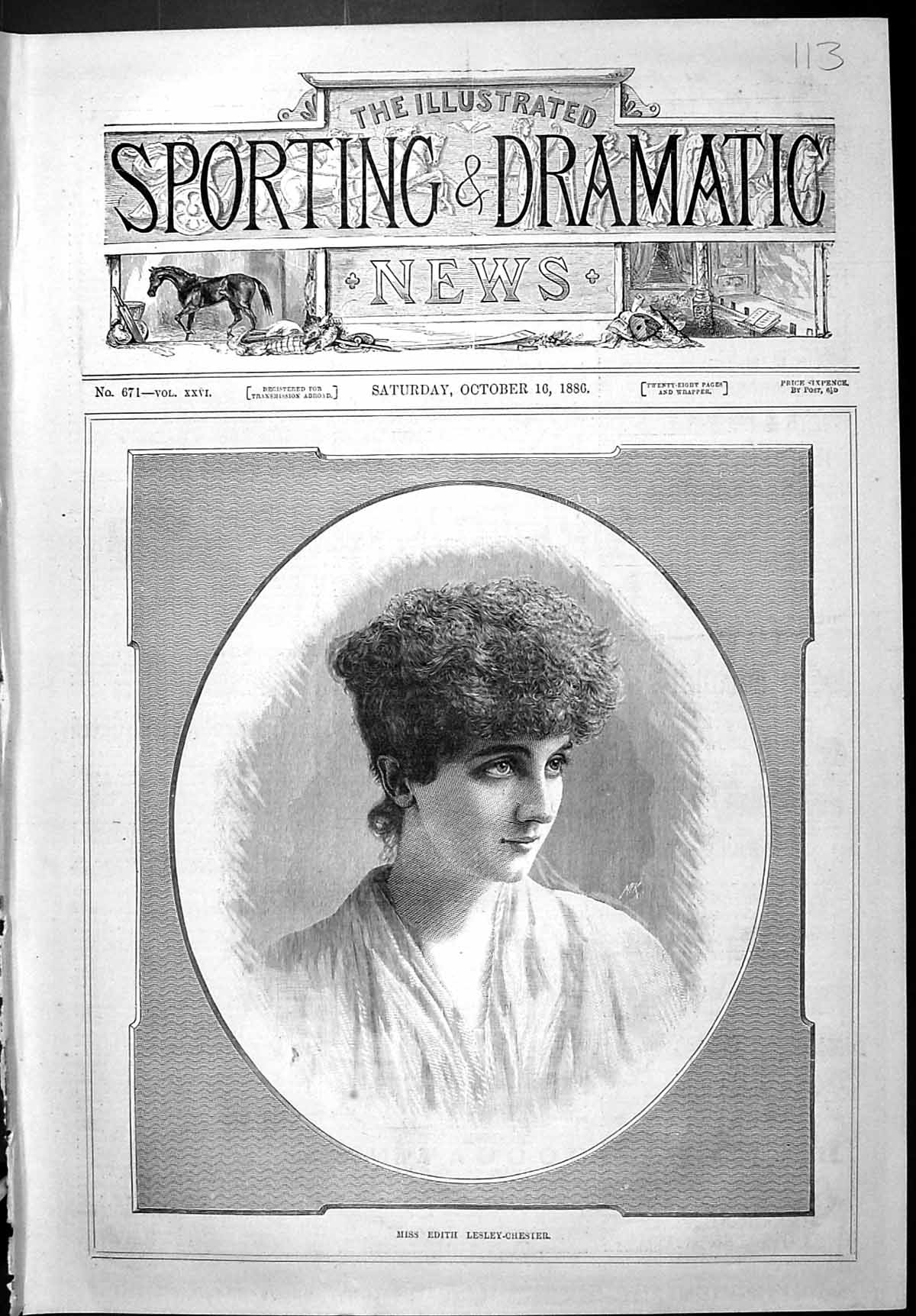 Old Print Sporting Dramatic News 1886 Portrait Miss Edith Lesley-Chester 19th