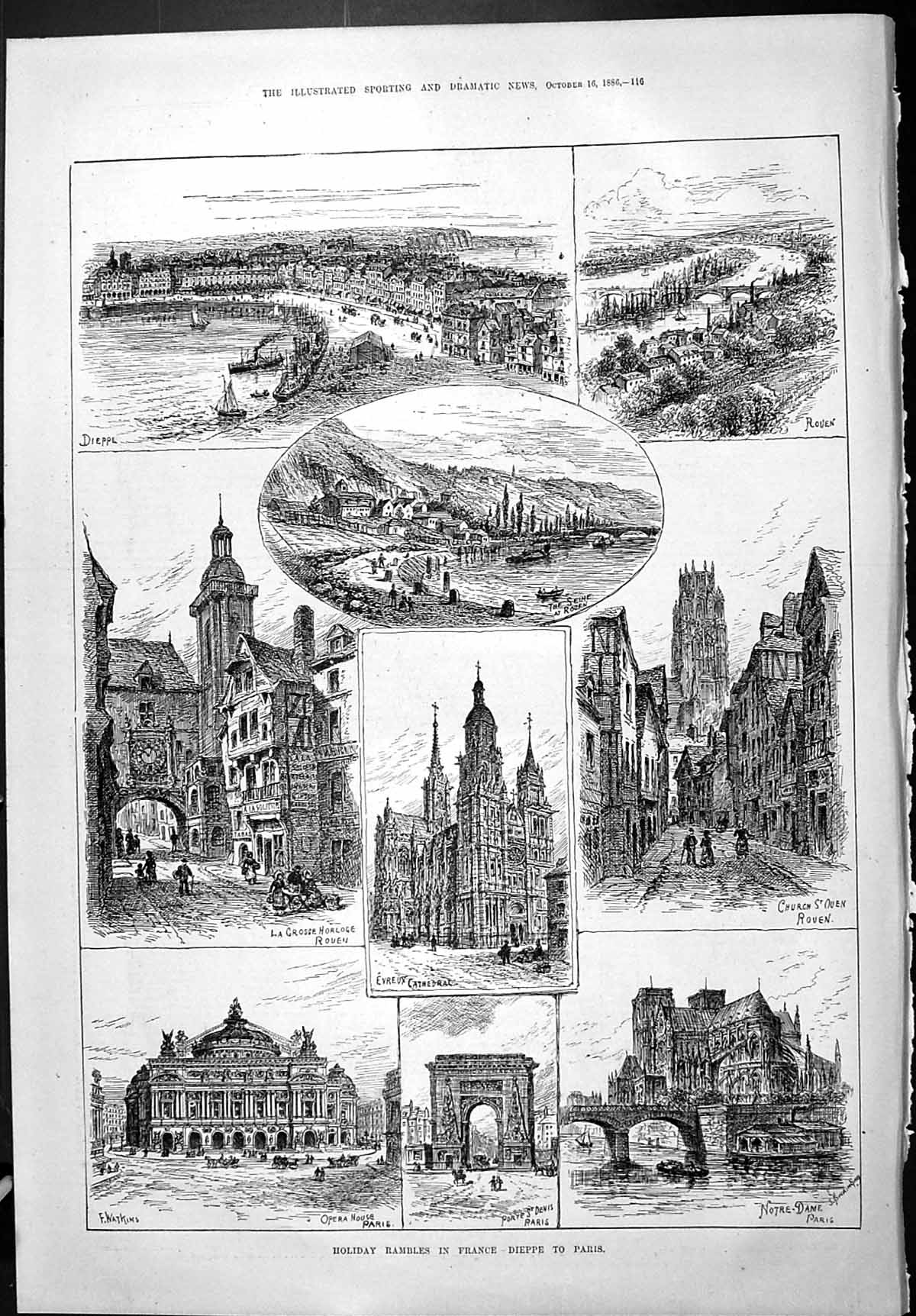 Old 1886 France Notre Dame Evreux Cathedral Dieppe Rouen Church Denis Victorian