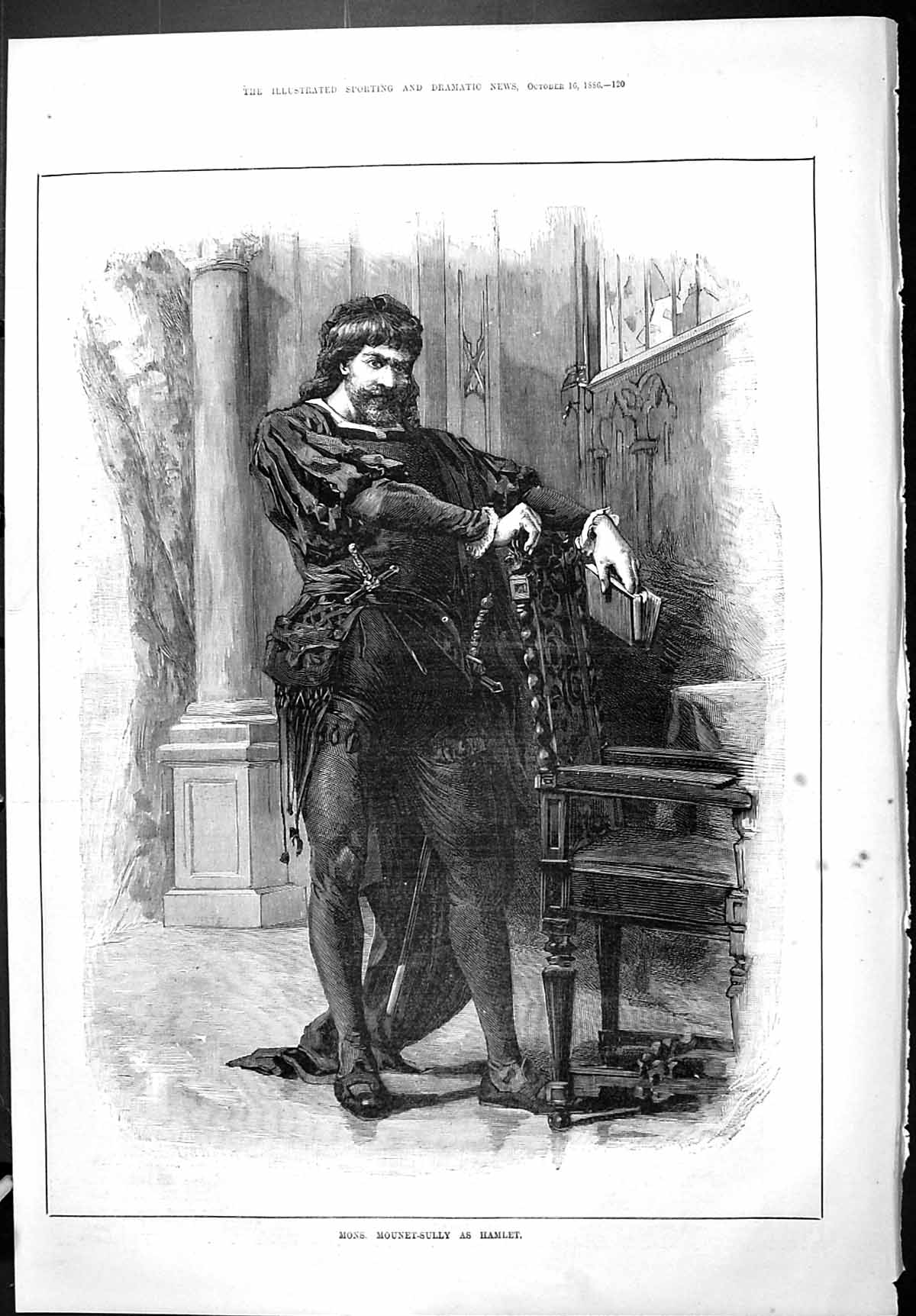Old Print Sporting Dramatic News 1886 Portrait Mons. Mounet-Sully Hamlet 19th