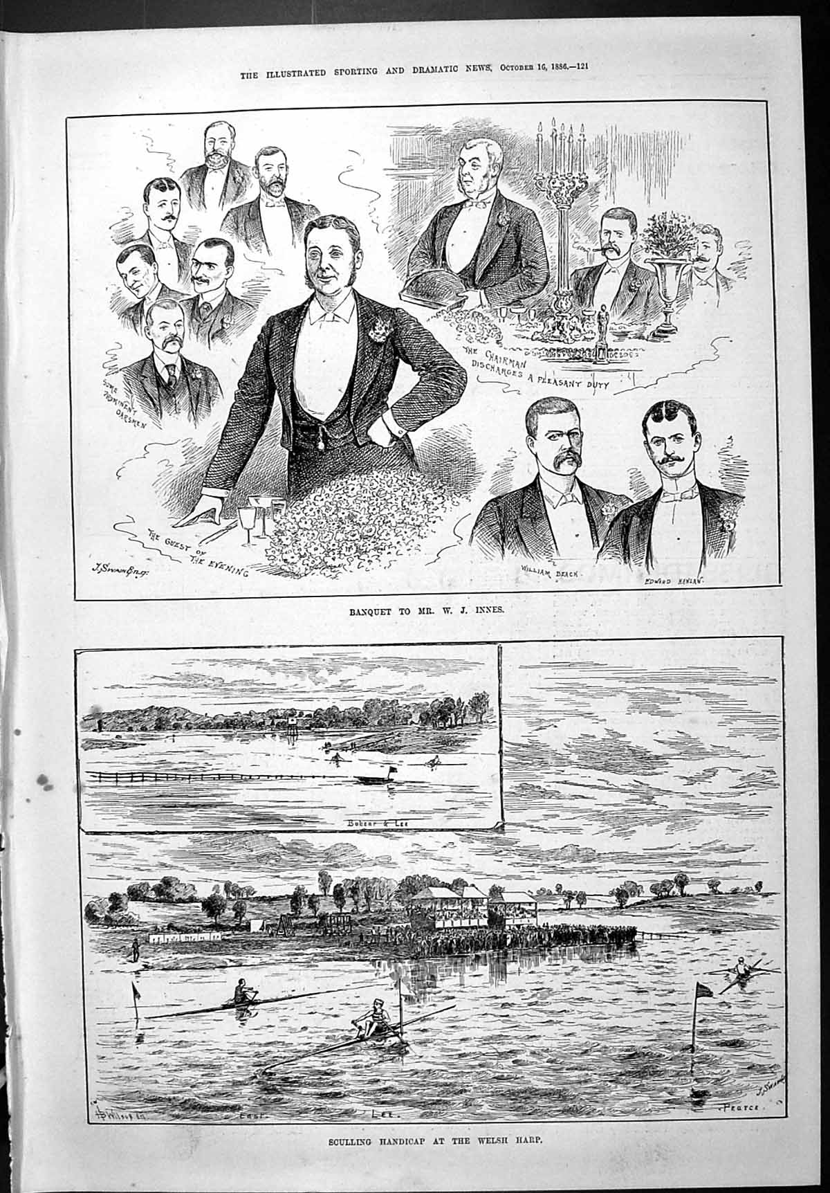 Old 1886 Banquet Innes Beach Hanlan Oarsmen Sculling Welsh Harp Sport Victorian