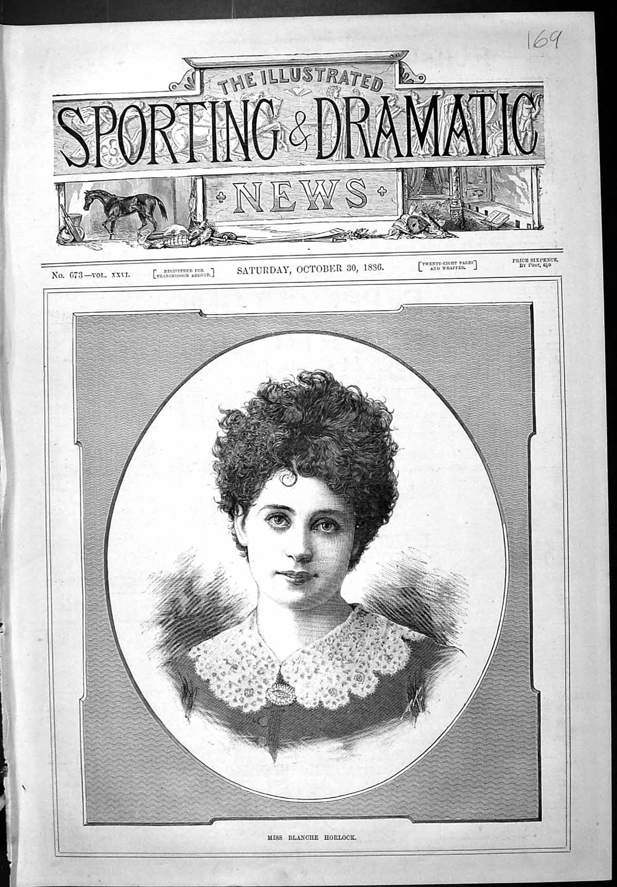 Antique Old Print Sporting Dramatic News 1886 Portrait Miss Blanche Horlock