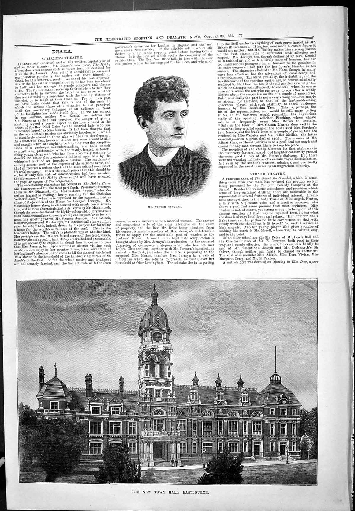 Old Sporting Dramatic News 1886 Victor Stevens Town Hall Eastbourne A Victorian