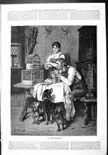 Old Sporting Dramatic News 1886 Man Music Piping Bullfinch Birds Dogs Victorian
