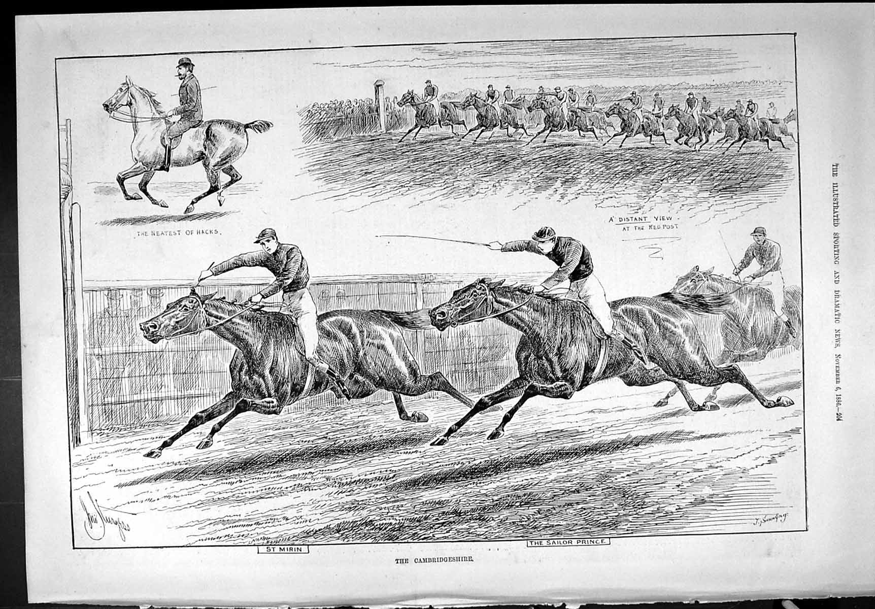 Old Sporting Dramatic News 1886 Cambridgeshire Horse Racing Sailor Pr Victorian