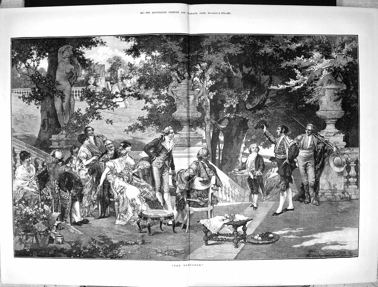 Old Sporting Dramatic News 1886 Toreador Bull Fighter Tea Party Garde 19th