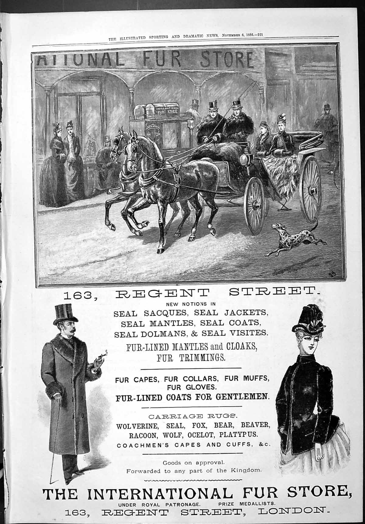 Antique Old Print Sporting Dramatic News 1886 International Fur Store London