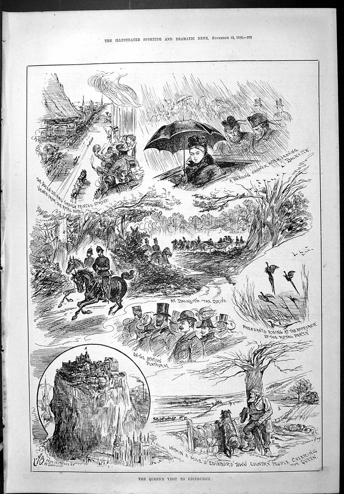 Old Sporting Dramatic News 1886 Queen Visit Edinburgh Dalkeith Pheasa Victorian
