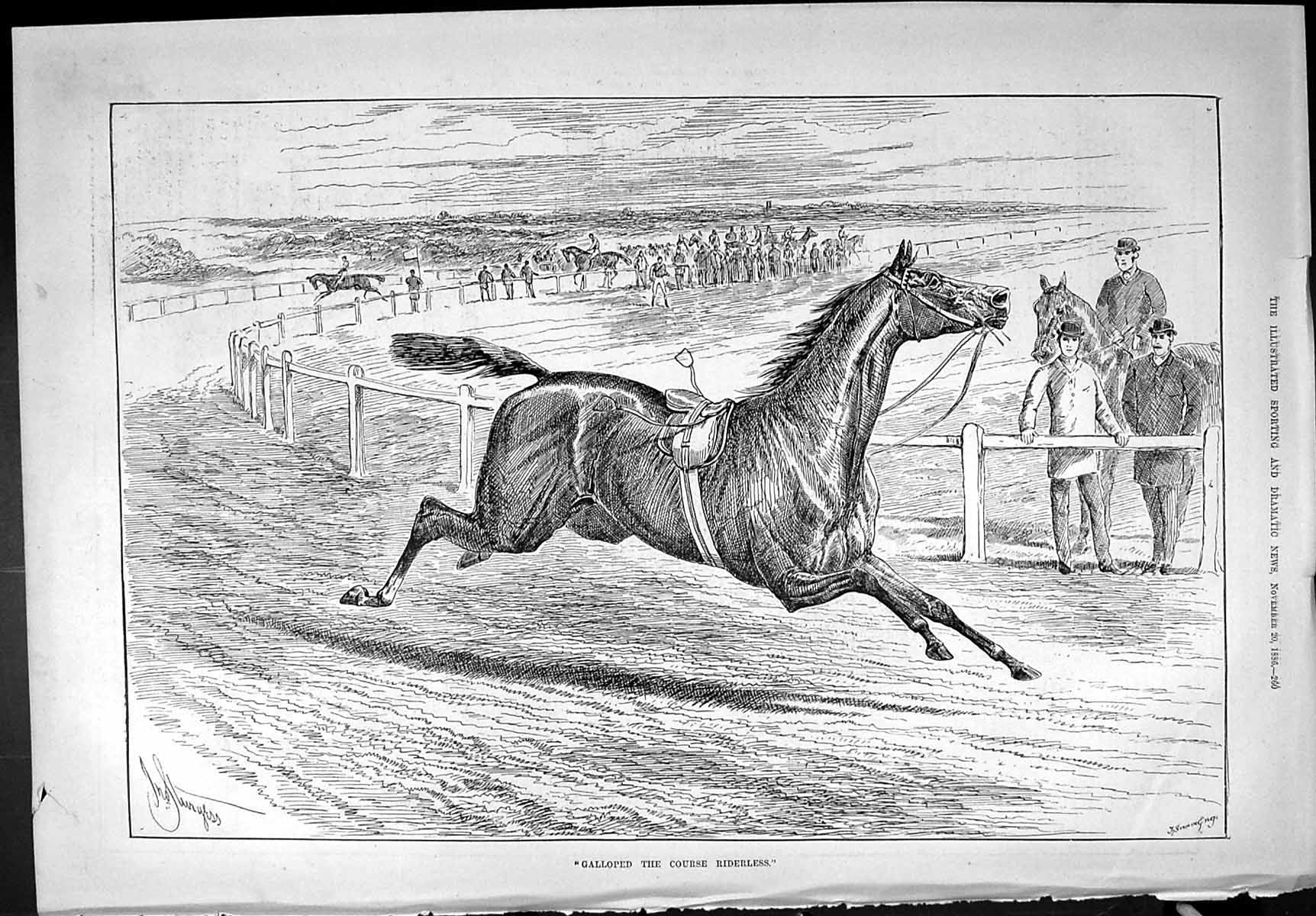 Old Sporting Dramatic News 1886 Horse Racing Galloped Course Riderles Victorian