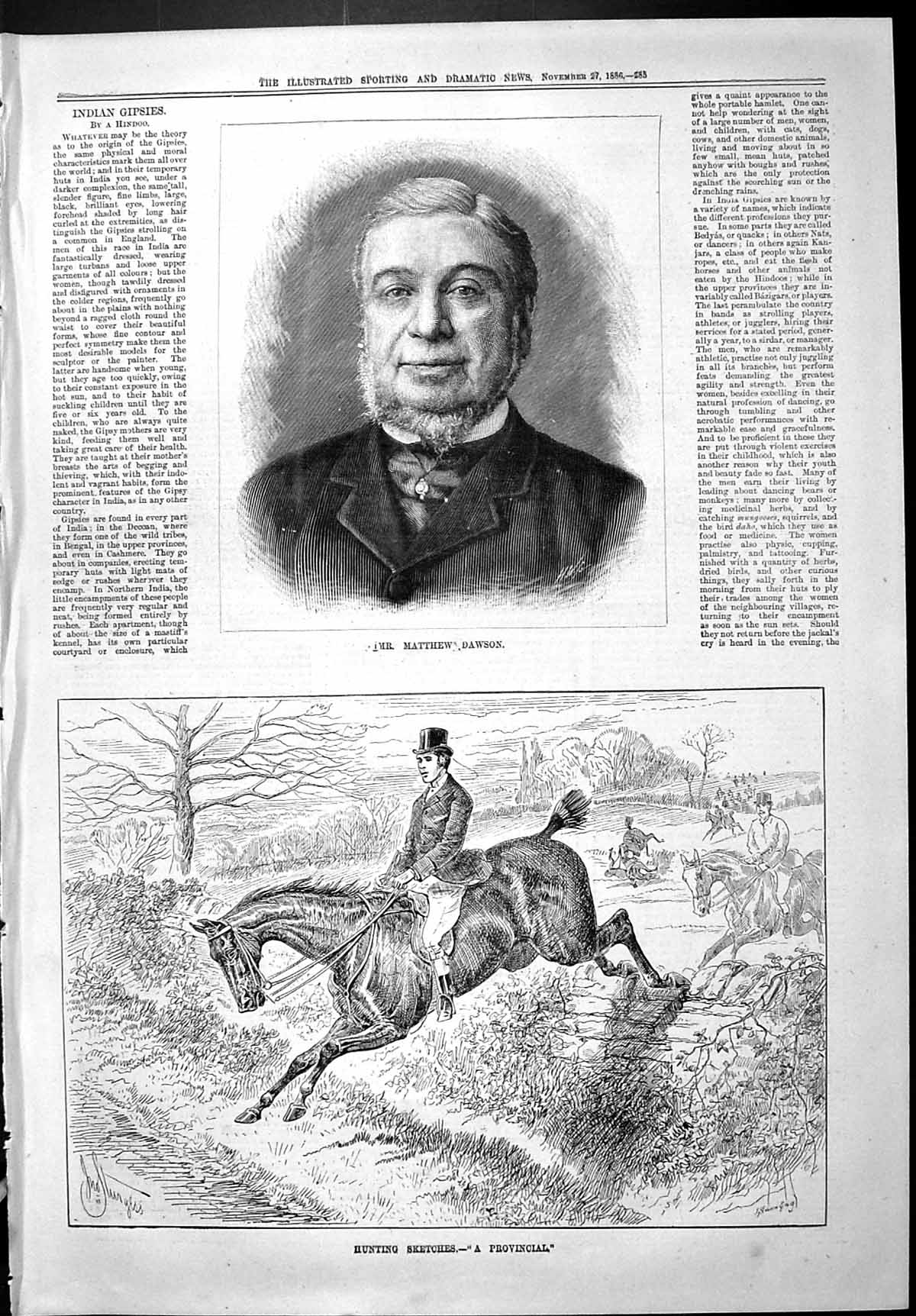 Old Sporting Dramatic News 1886 Mr. Matthew Dawson Hunting Horse Jump Victorian