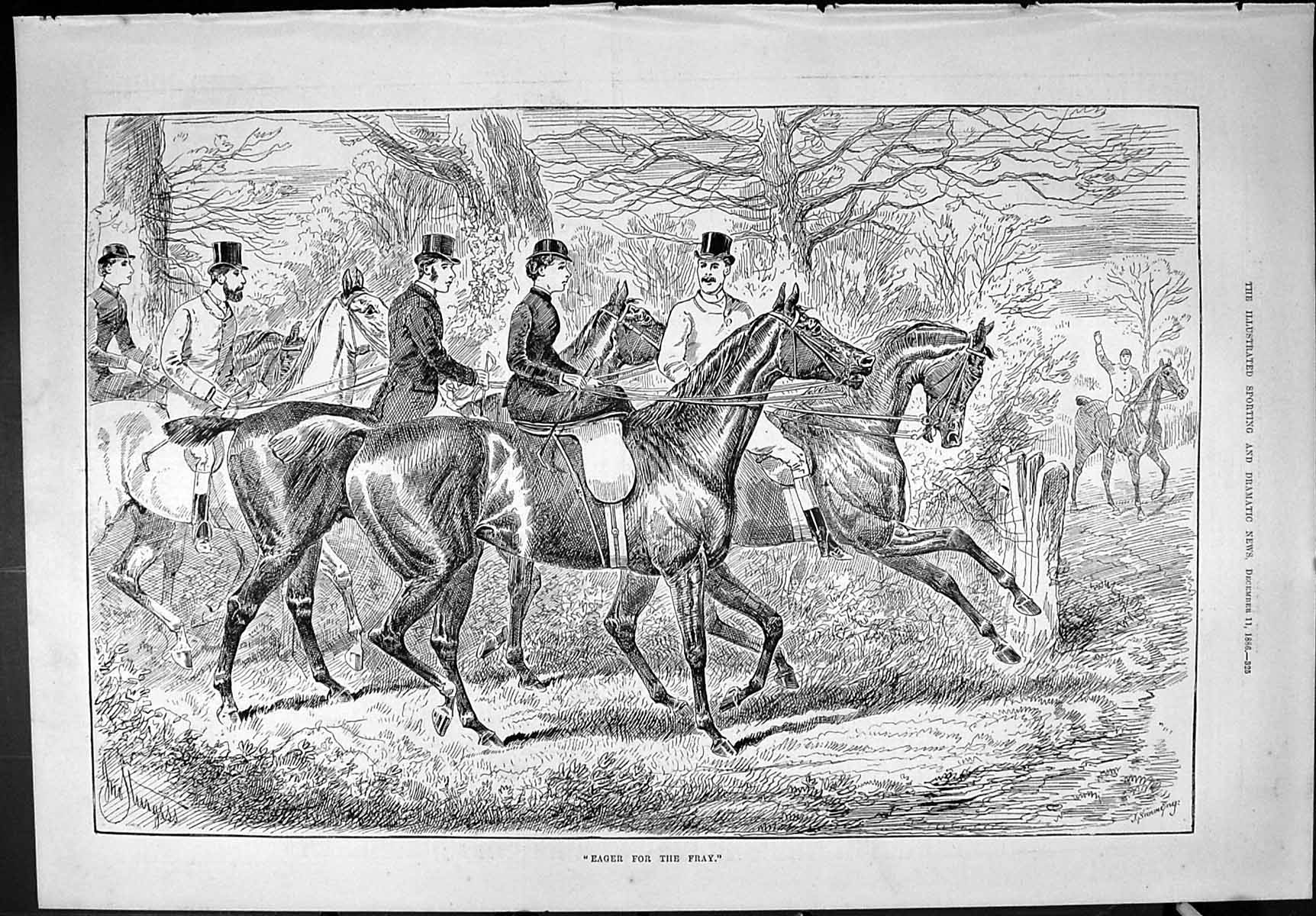 Old Sporting Dramatic News 1886 Horses Hunting Eager For Fray Sport S Victorian