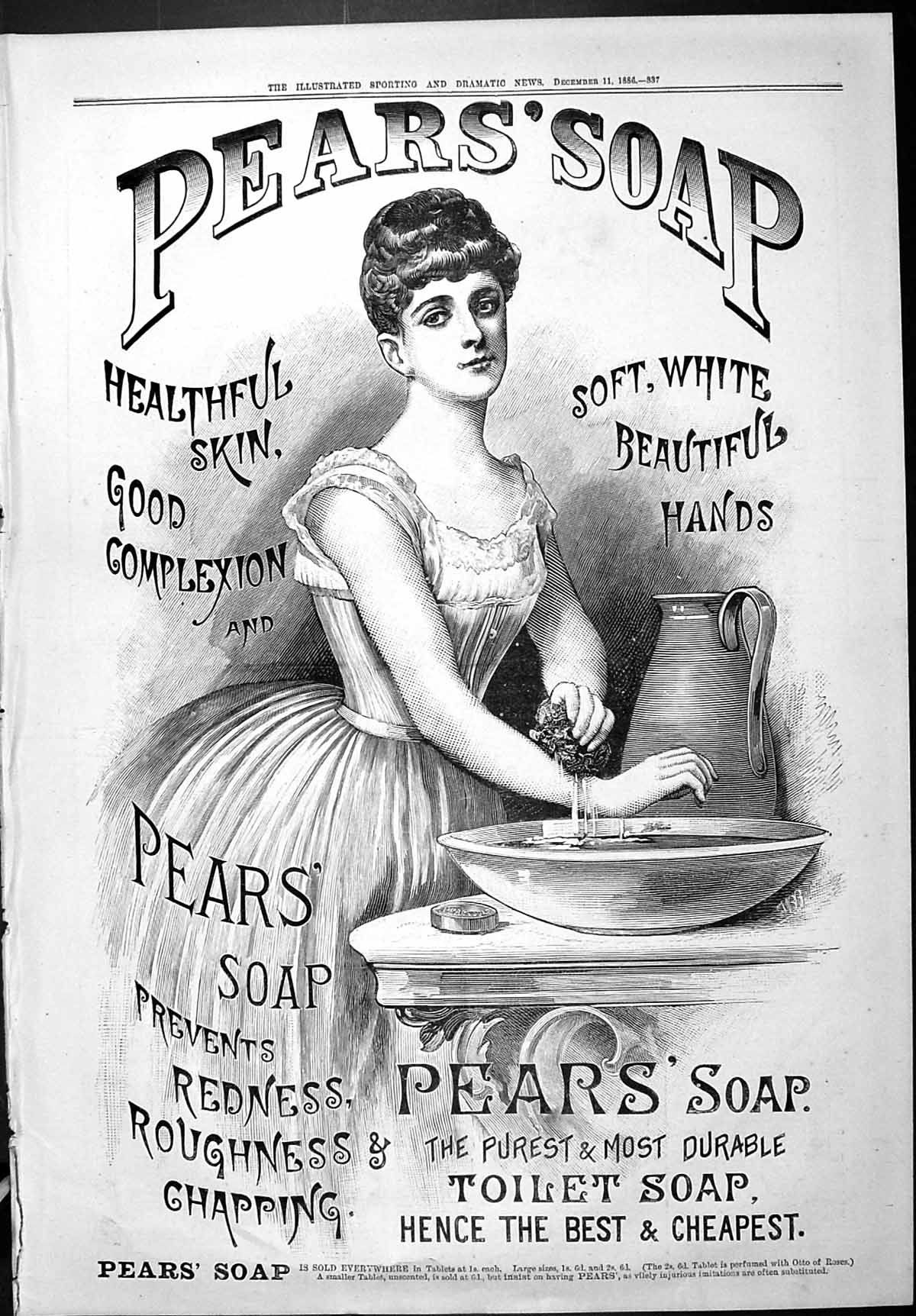 Old Sporting Dramatic News 1886 Advertisement Pear'S Soap Washing Tab Victorian