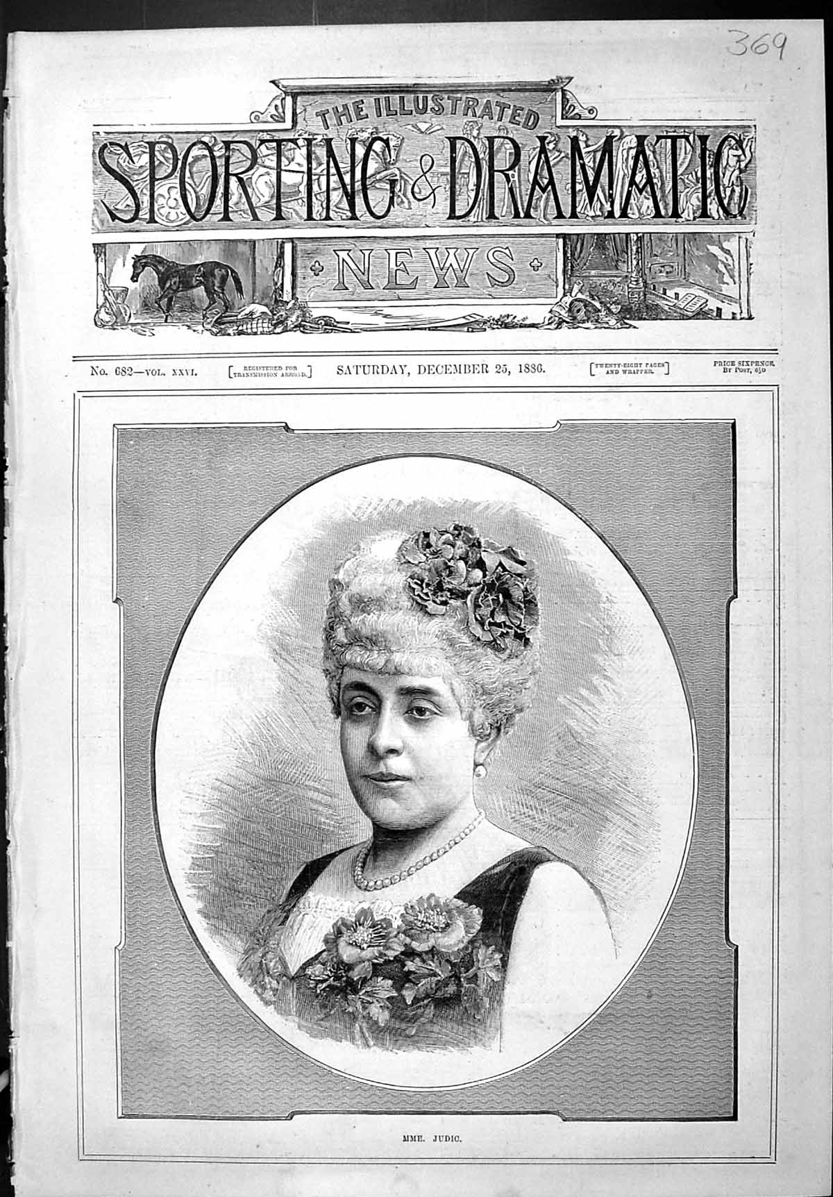 Old Print Sporting Dramatic News 1886 Portrait Mme. Judic Beautiful Lady 19th