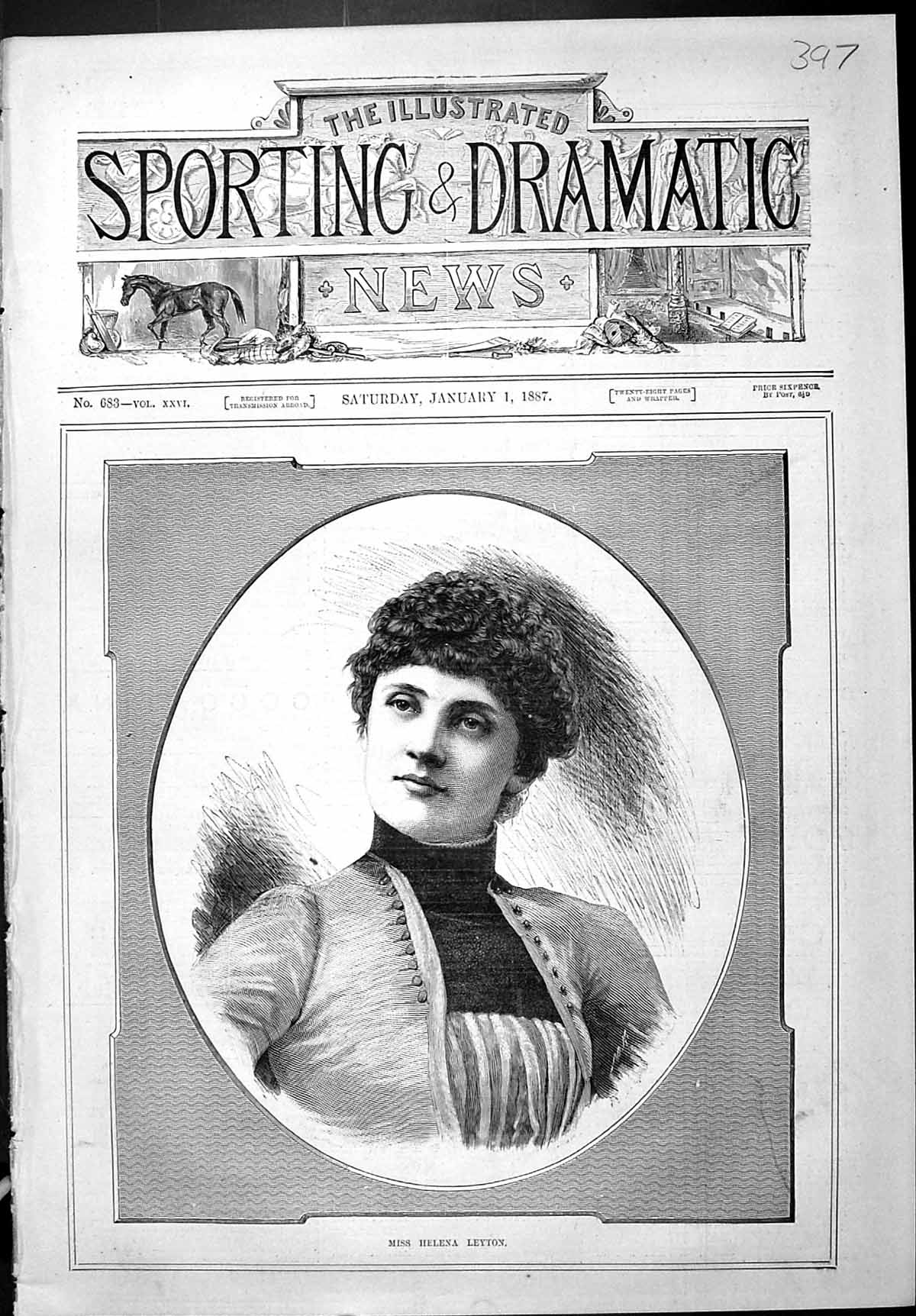 Antique Print Sporting Dramatic News 1887 Miss Helena Leyton Beautiful Lady