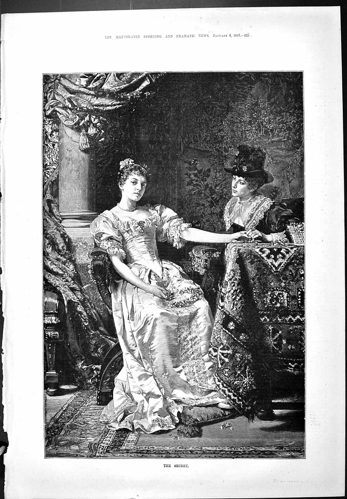 Old Sporting Dramatic News 1887 Ladies Secret House Chair Table Fine Victorian