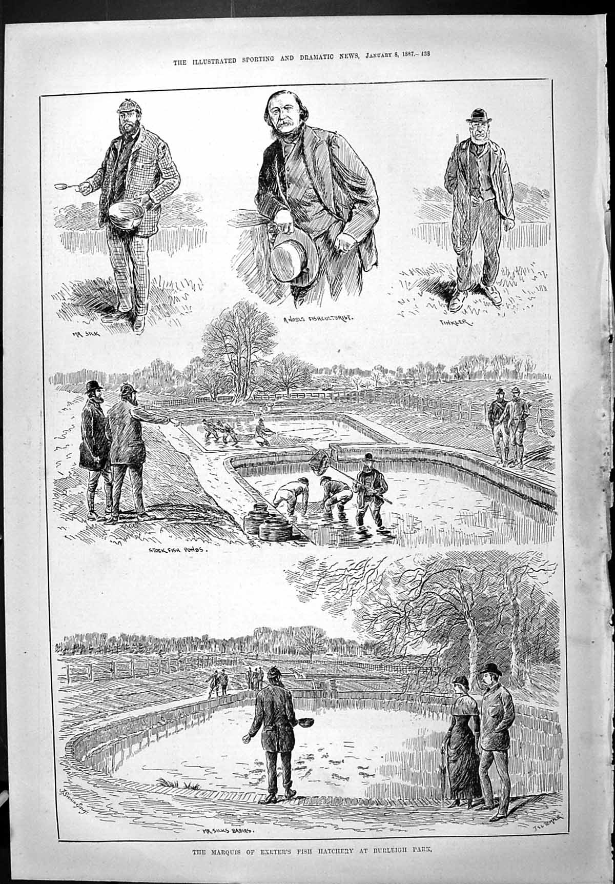 Old Sporting Dramatic News 1887 Marquis Exeter Fish Hatchery Burleigh Victorian