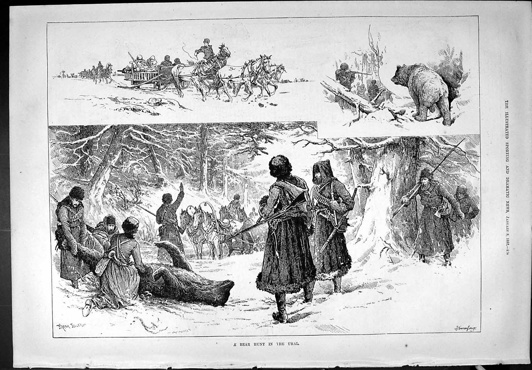 Old Sporting Dramatic News 1887 Bear Hunting Ural Sport Captious Crit Victorian