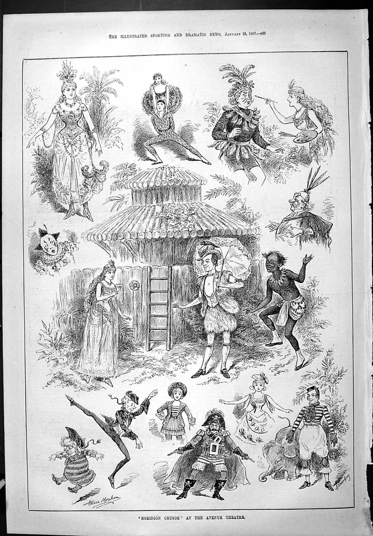 Old Sporting Dramatic News 1887 Robinson Crusoe Avenue Theatre Actors Victorian