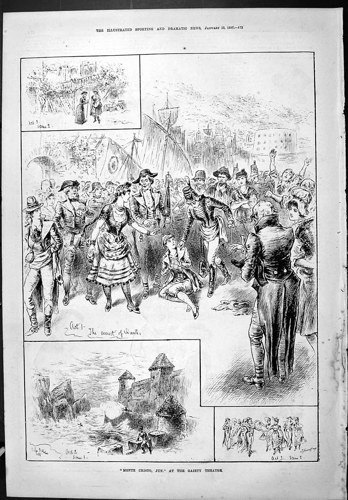 Old Sporting Dramatic News 1887 Monte Cristo Jun Gaiety Theatre Dante Victorian