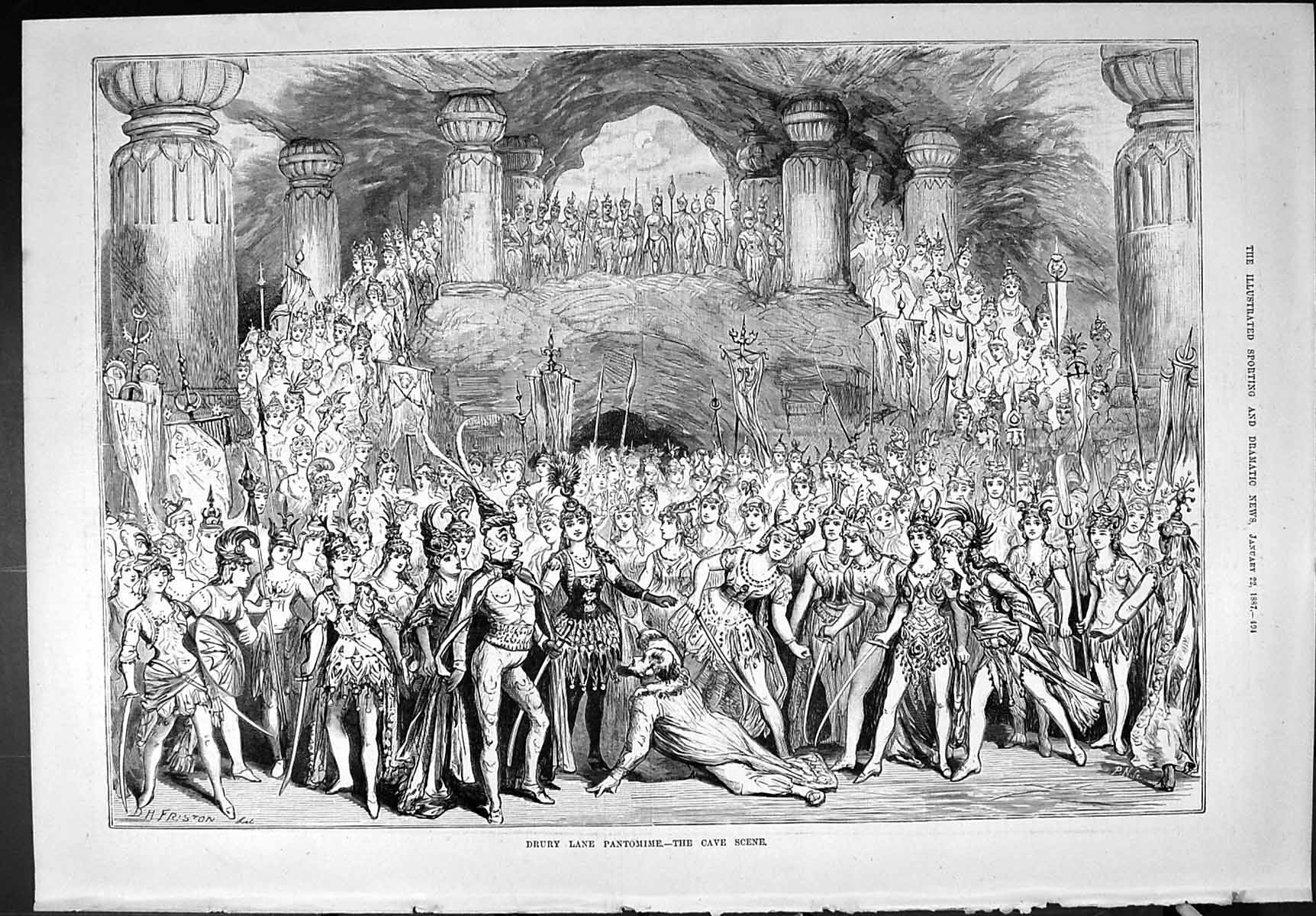 Old Sporting Dramatic News 1887 Drury Lane Pantomime Cave Scene Theat Victorian