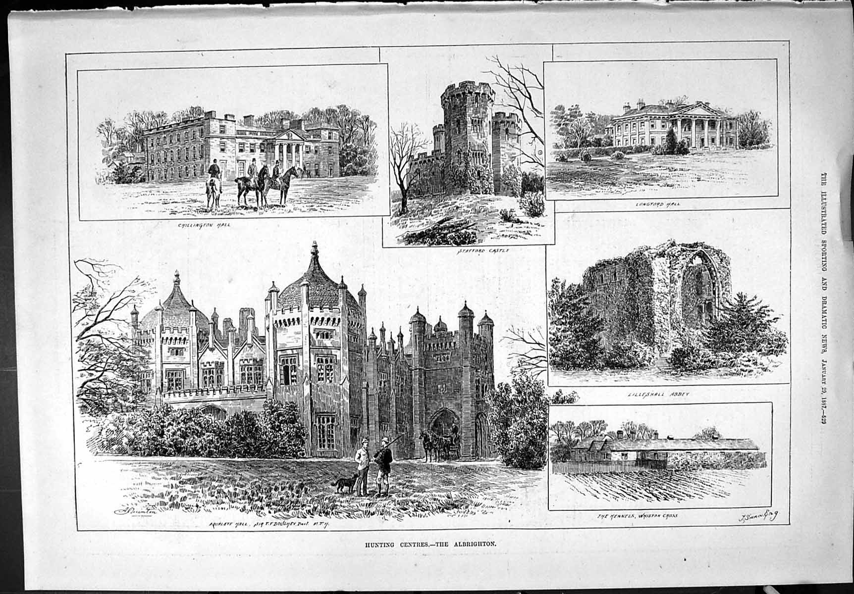 Old 1887 Hunting Albrighton Aqualate Chillington Statford Castle Lill Victorian