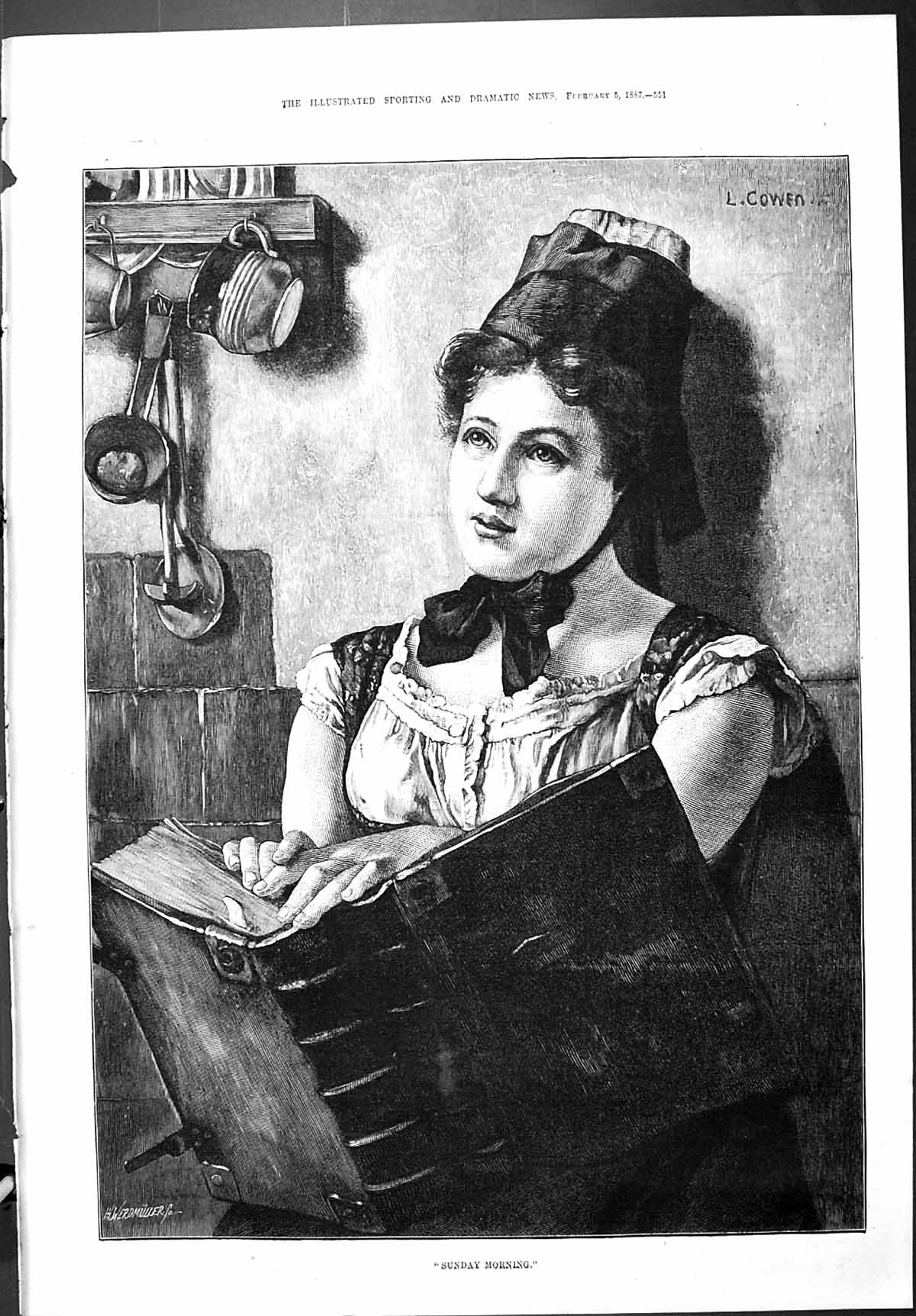 Old Sporting Dramatic News 1887 Sunday Morning Church Scene Lady Cowe Victorian